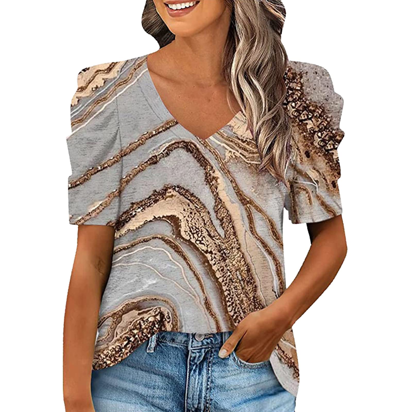 Women's Boho Floral Blouse - Batwing Sleeve Loose Fit T-Shirt with Knot Front Detail | Casual Summer Tops for Women | Perfect for Beach Outings, Music Festivals & Date Nights