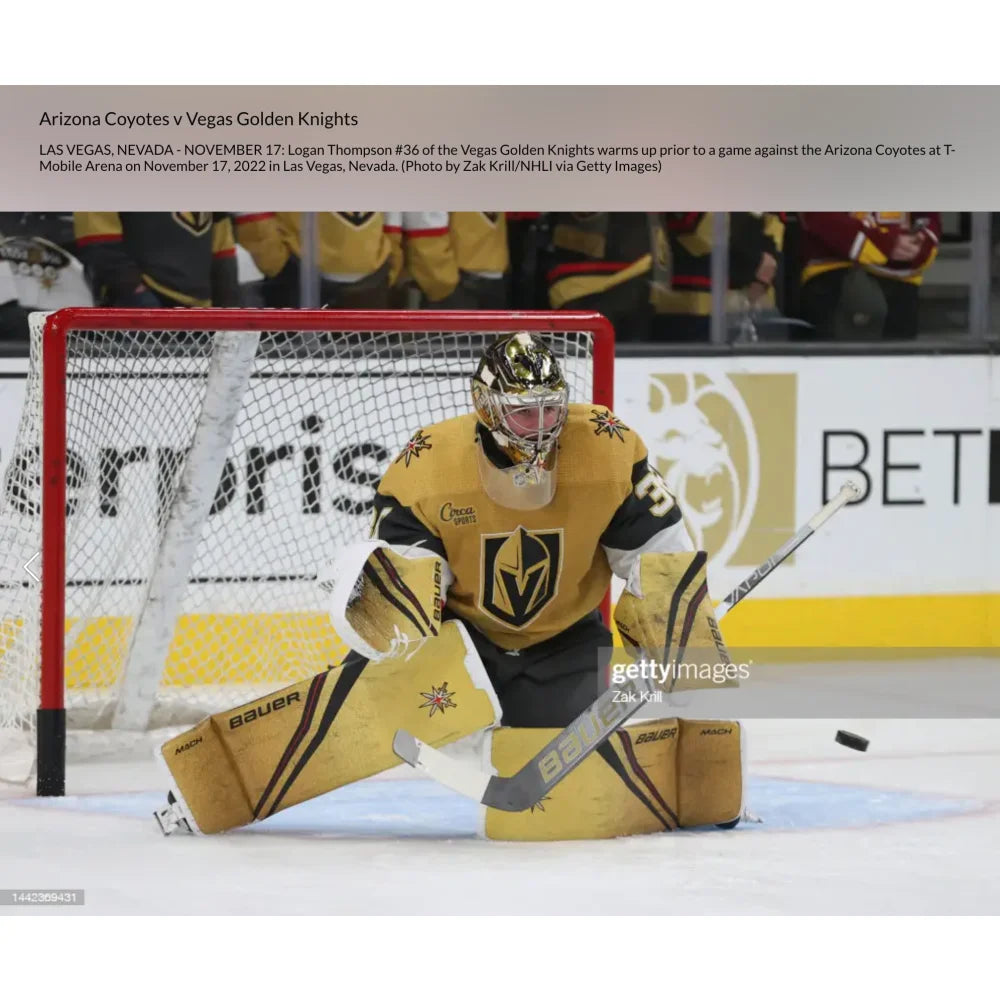 Logan Thompson Autographed Game Used Hockey Glove - Vegas Golden Knights 2022-23 Season Worn with COA IGM - Perfect for Collectors, Fans & Memorabilia Displays