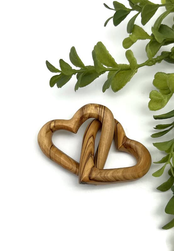 Olive Wood Hearts - Interlocking Wooden Hearts for 5th Anniversary, Wedding Table Decor, Couples Gifts | Romantic Valentines Day Present for Him & Her, Sympathy Gift for Loss Love | Perfect for Home Decor, Wedding Centerpieces & Romantic Gift Giving