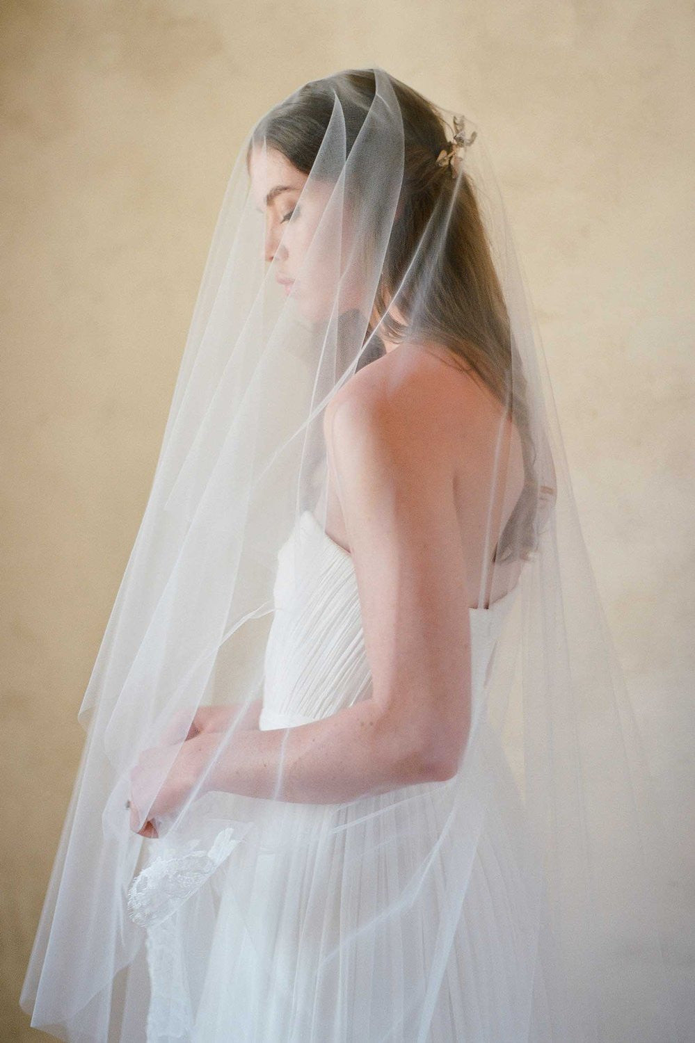 Roseline French Lace Blusher Cathedral Wedding Veil - Ivory or Off White Bridal Accessory | Style V70 for Bridal Shower, Ceremony & Photography
