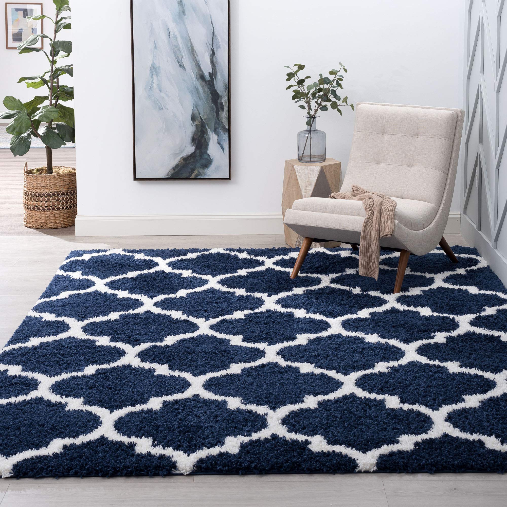 Jeni Navy 4x6 Shag Area Rug - Soft Plush Carpet for Living Room, Bedroom, Dining Room, Entryway, Kitchen, Bathroom & Nursery - Transitional Shaggy Rug for Cozy Home Decor & Comfortable Flooring