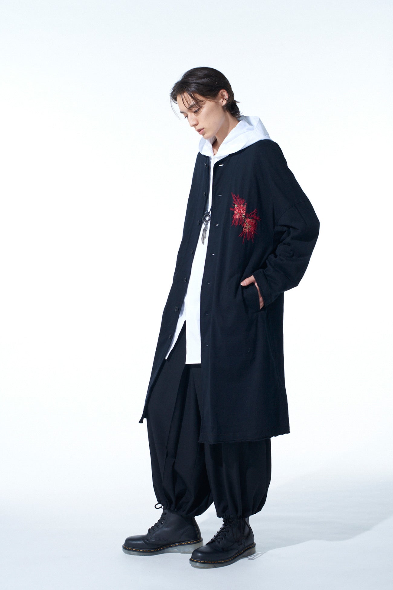 Classic Jersey Tyrolean Embroidery Collarless Long Cardigan for Women - Cozy Winter Sweater, Perfect for Casual Outfits & Layering