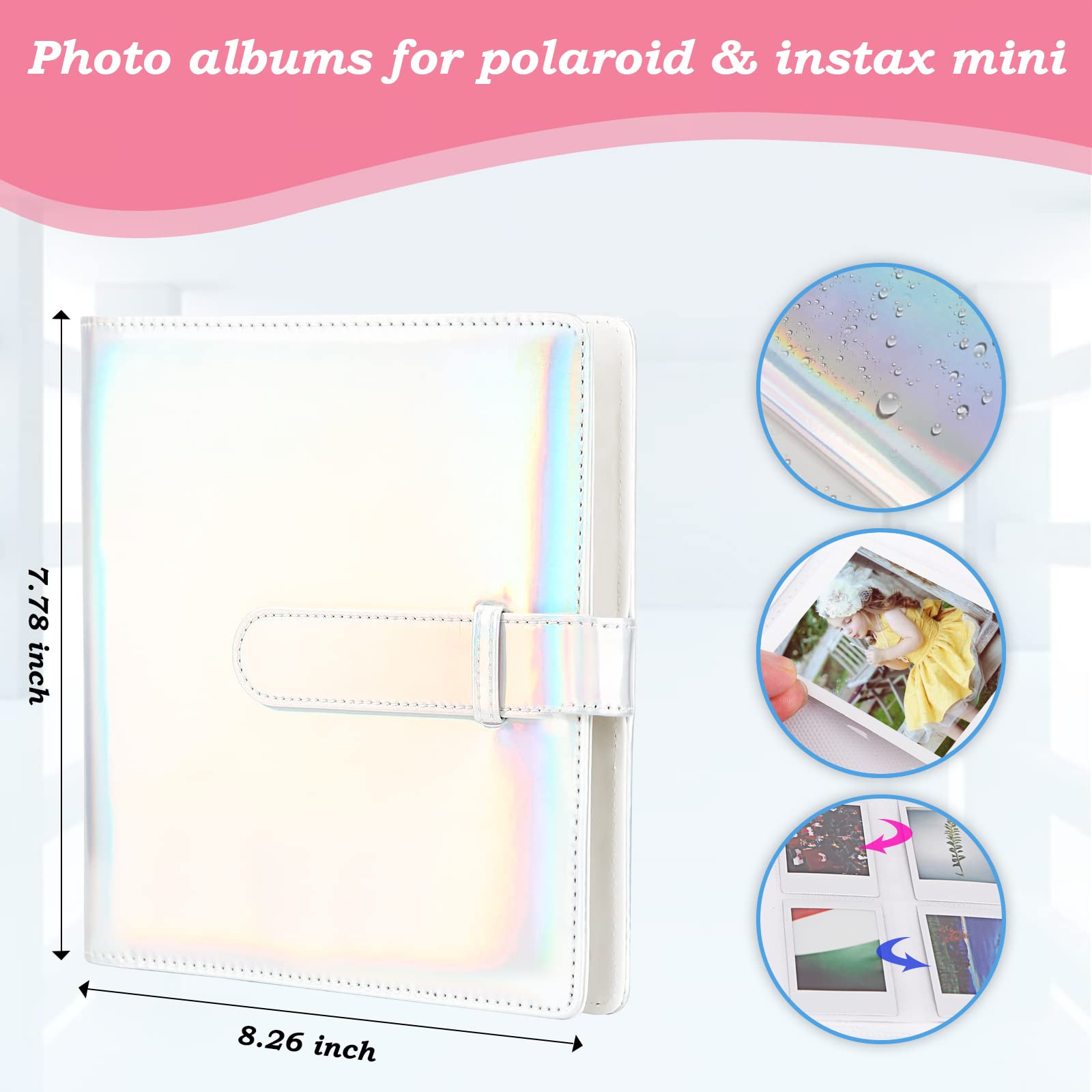 256 Pockets Mini Photo Album for Fujifilm Instax Mini 12/11/9/40/99/90/8/7/Evo/LiPlay & Polaroid Snap/PIC-300/Z2300 Cameras | Compatible with Zip Instant Printer & Kodak 2x3 Film (Magic Silver) | Perfect for Travel, Parties, and Memory Keeping