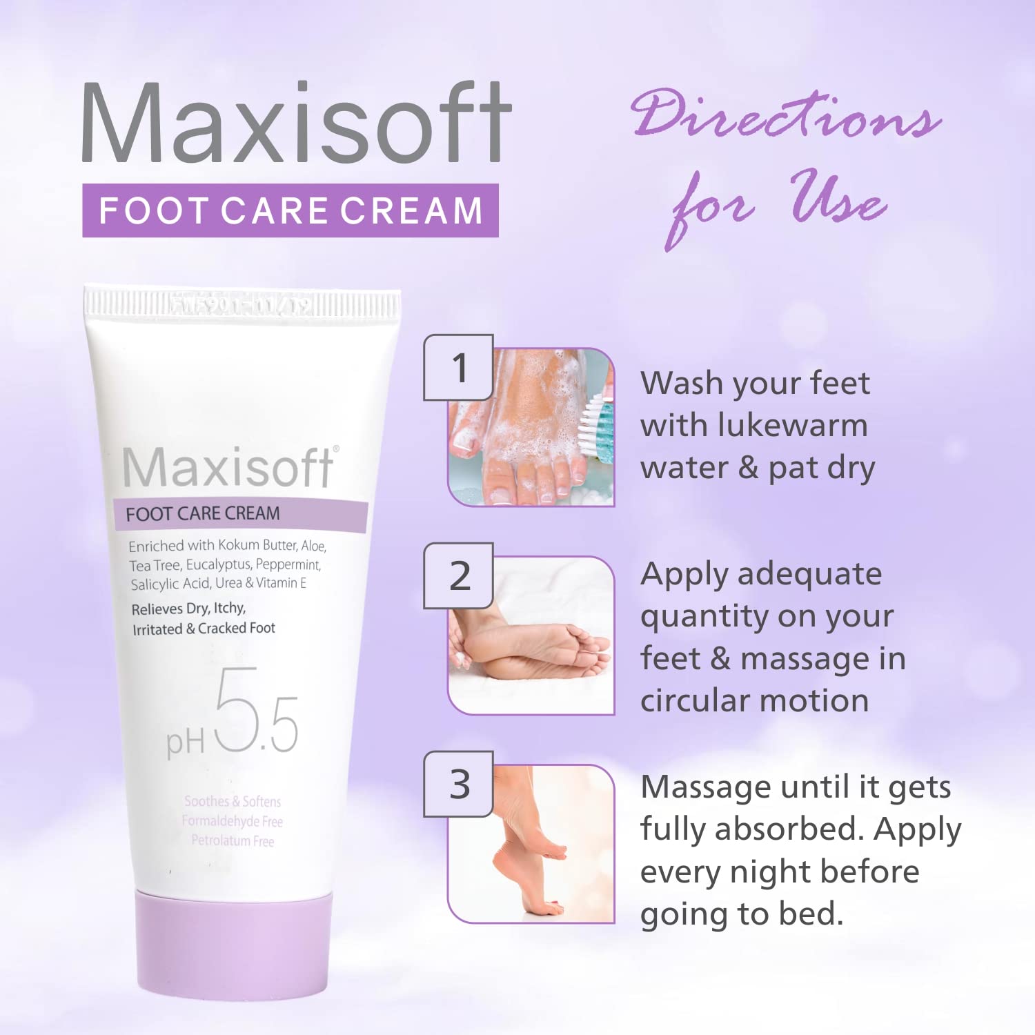 Maxisoft Foot Care Cream for Dry, Rough & Cracked Heels - Moisturizing & Soothing Foot Cream with Shea Butter & Vitamin E (60g) - Perfect for Daily Foot Care, Pedicures & Cracked Heel Treatment