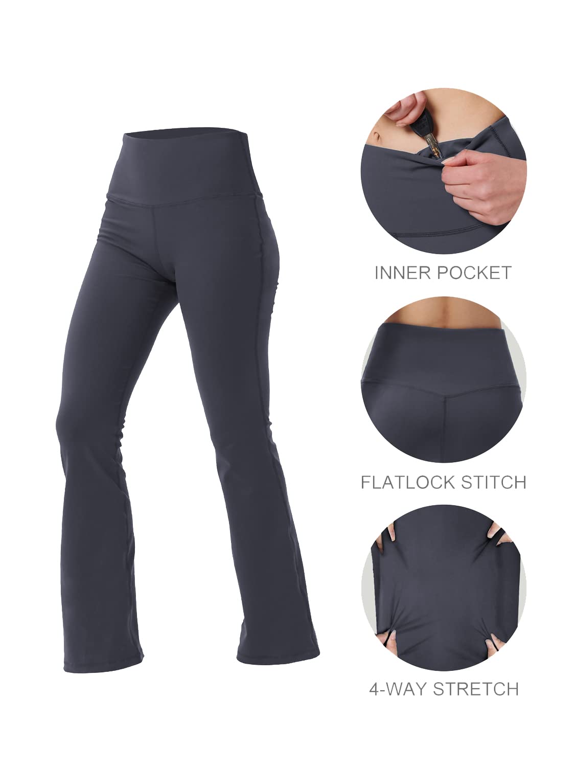 Women's Bootcut Yoga Pants with Hidden Pockets - High Waist Tummy Control Workout & Work Pants - Perfect for Yoga, Gym, Office & Casual Wear