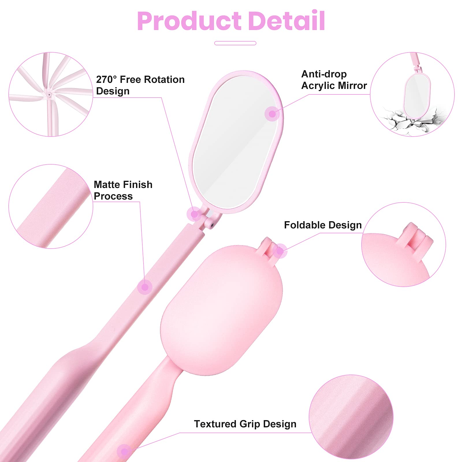 1 PCS Large Eyelash Extension Mirror with 270° Rotation - Lightweight Folding Makeup Mirror for Lash Techs & Professionals - Adjustable Inspection Mirror for Eyelash Extensions & Beauty (Pink) - Perfect for Salon, Home Use & Travel Makeup Kit
