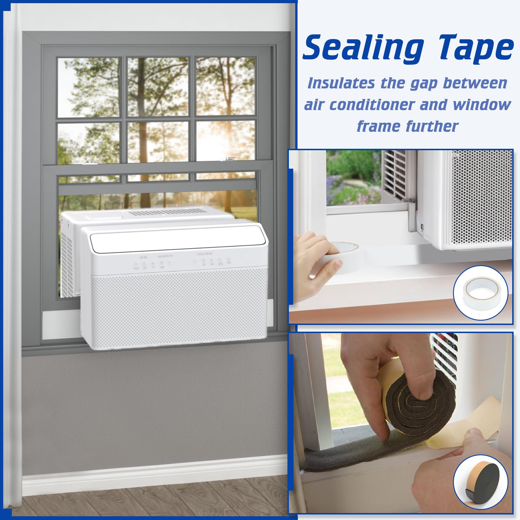 U-Shaped Window AC Foam Insulation Blocks - 2 Pack for Air Leakage Prevention with Seal Strip | Perfect for Home, Office & Apartment Cooling Efficiency