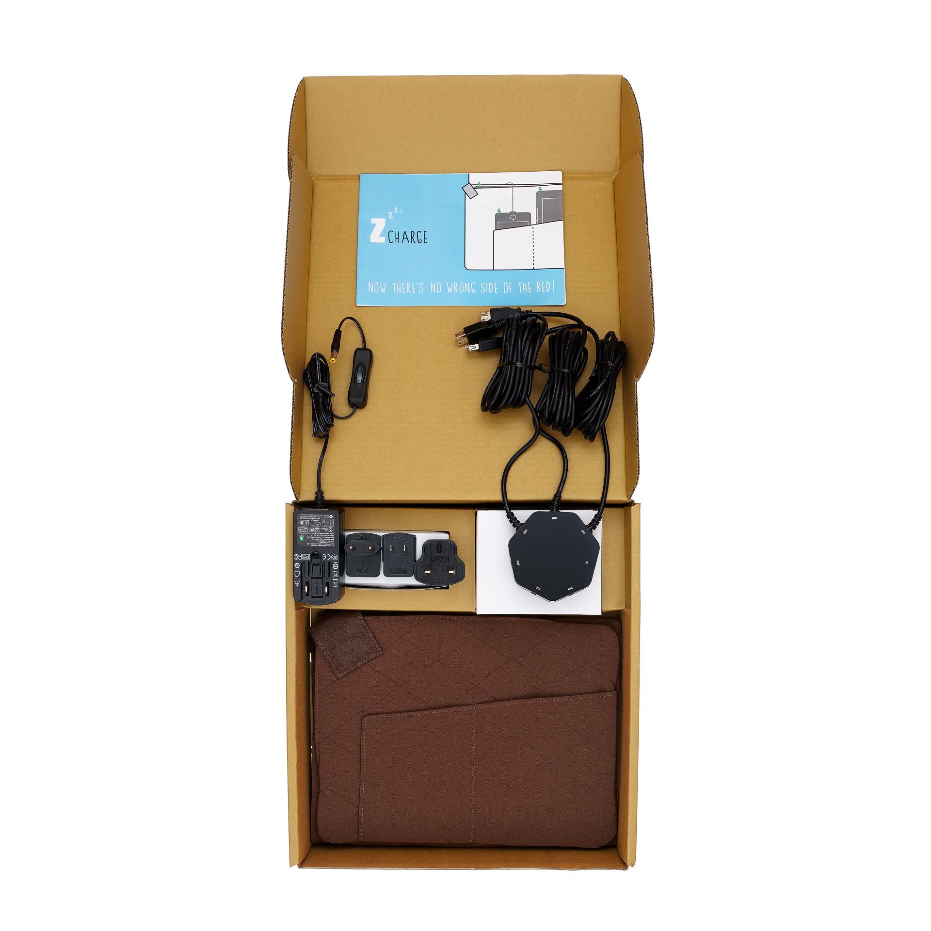 MyVolts Z-Charge - Brown Bedside Charging Station for Phones & Tablets | Nightstand Organizer with USB Ports | Perfect for Bedroom, Office, or Travel Use