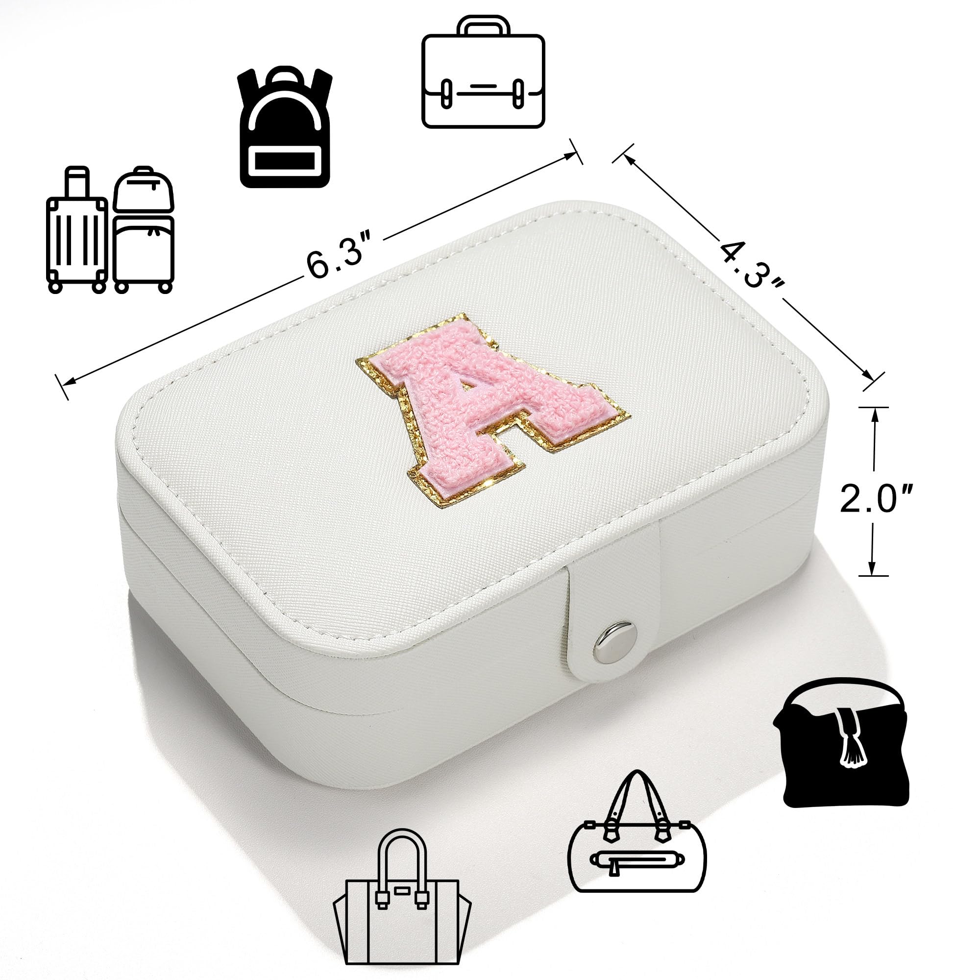 Parima Travel Jewelry Organizer for Women - Compact Jewelry Case for Necklaces, Rings & Earrings | Perfect Travel Accessory & Gift Idea | Portable Jewelry Storage Solution for Vacations, Business Trips & Weekend Getaways - Letter I, White