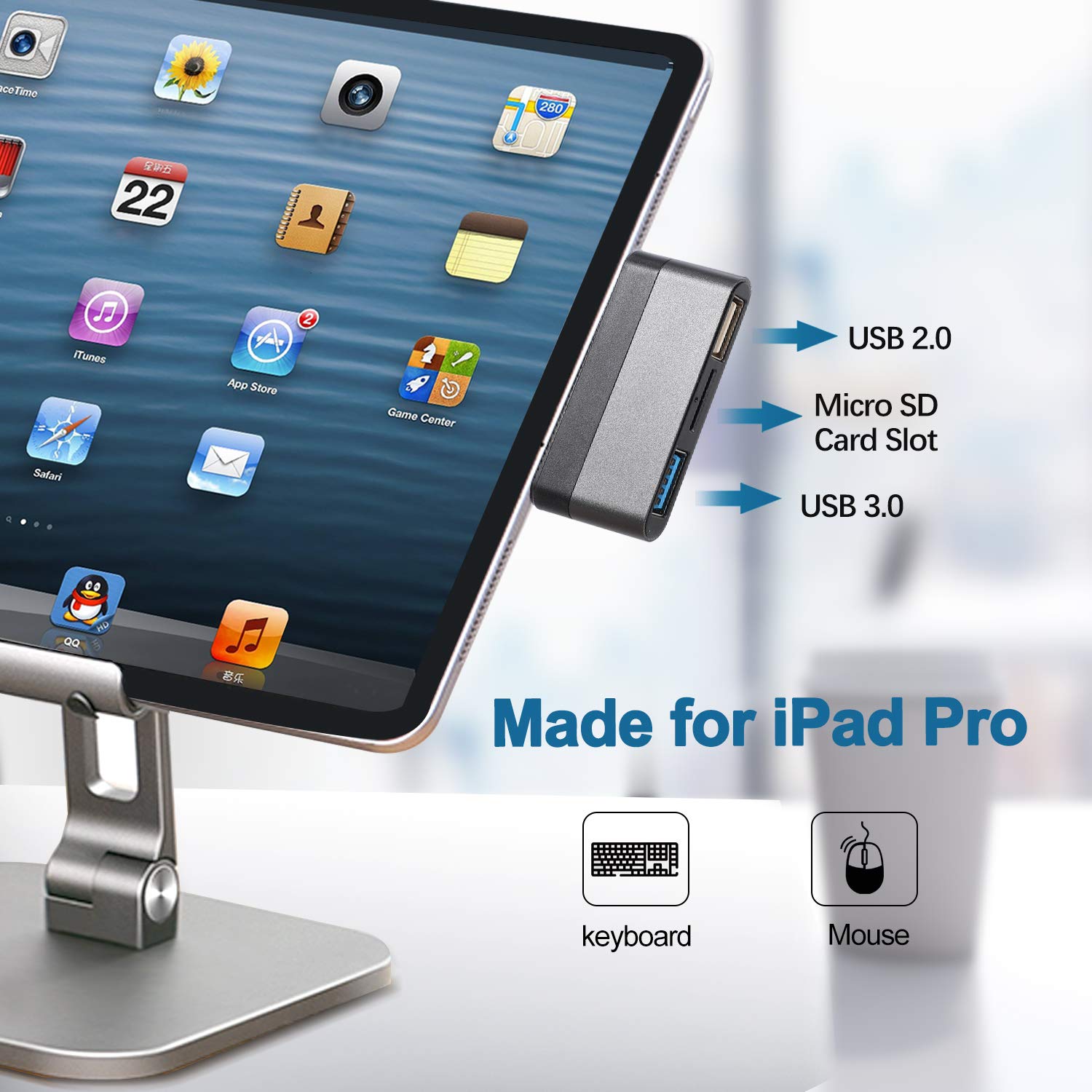 3-in-1 USB C Hub for iPad Pro & MacBook - USB 3.0 Port, microSD Card Reader - Compatible with iPad Pro 2020/2019/2018 & MacBook Pro/Air (Space Gray) - Perfect for Work, Travel & Home Office Connectivity