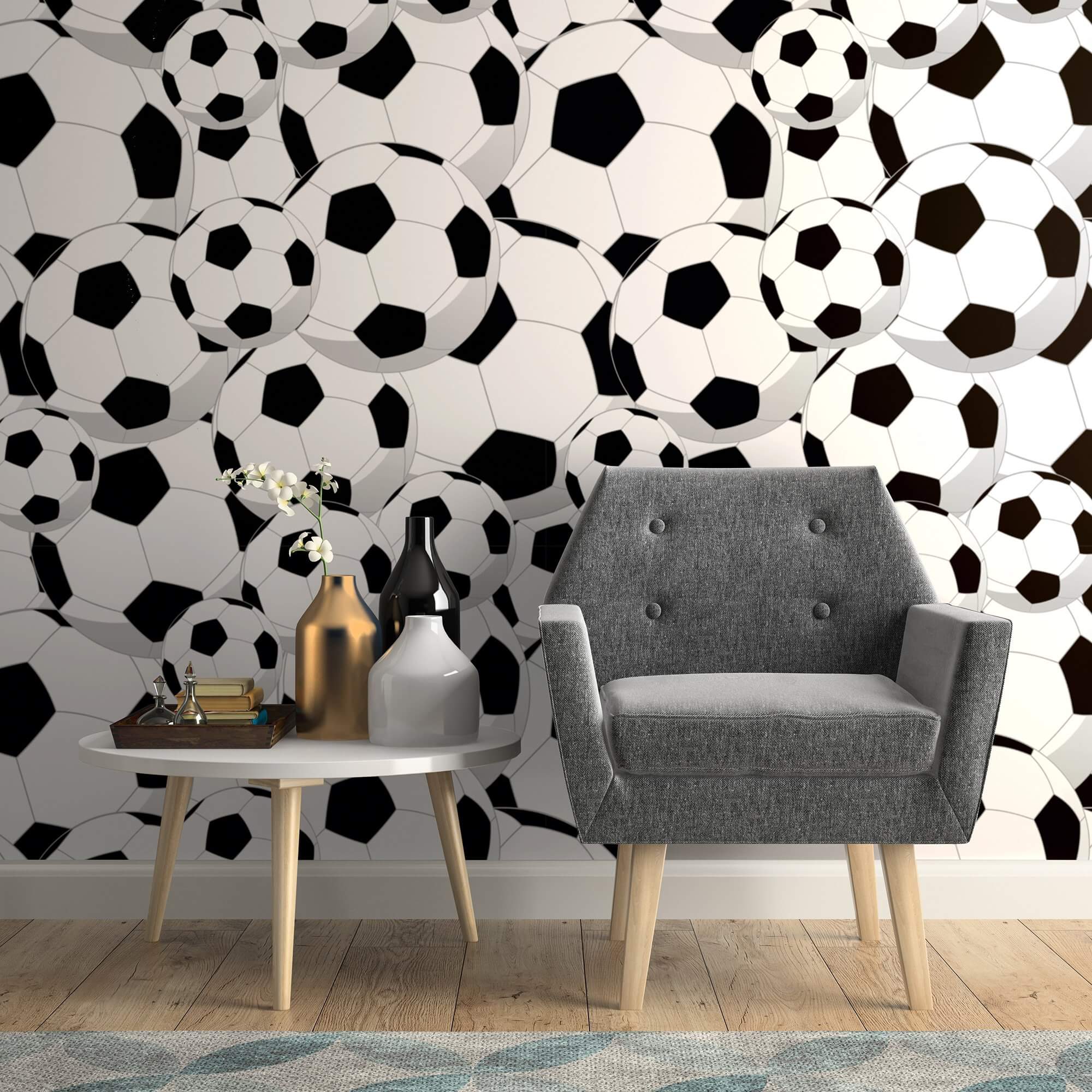 White and Black Sports-Themed Peel & Stick Removable Wallpaper for Kids' Room - Easy DIY Nursery, Bedroom, Playroom Decoration
