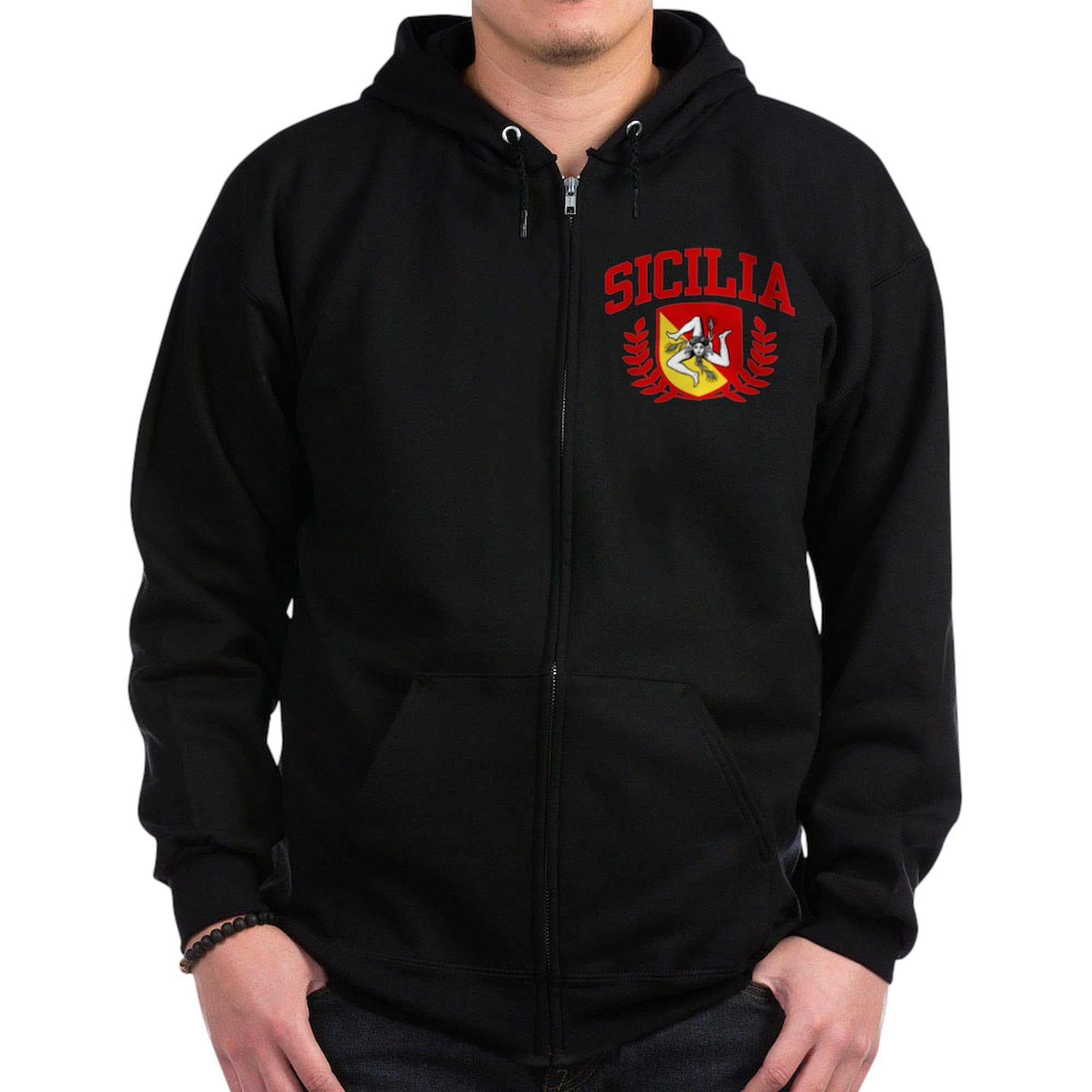 Sicilia Zip Hoodie for Men - Dark Zip-Up Hooded Sweatshirt | Warm & Comfortable Pullover | Perfect for Casual Wear, Outdoor Activities & Street Style Fashion
