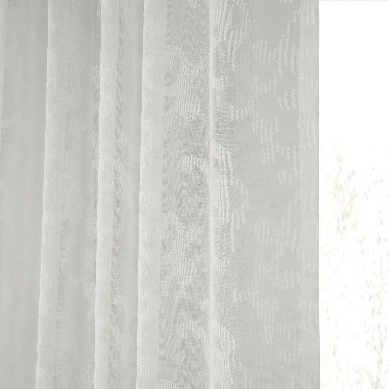 Paris Scroll Floral Pattern Semi-Sheer Faux Linen Curtains - Elegant Window Treatment for Living Room, Bedroom & Dining Room Decor