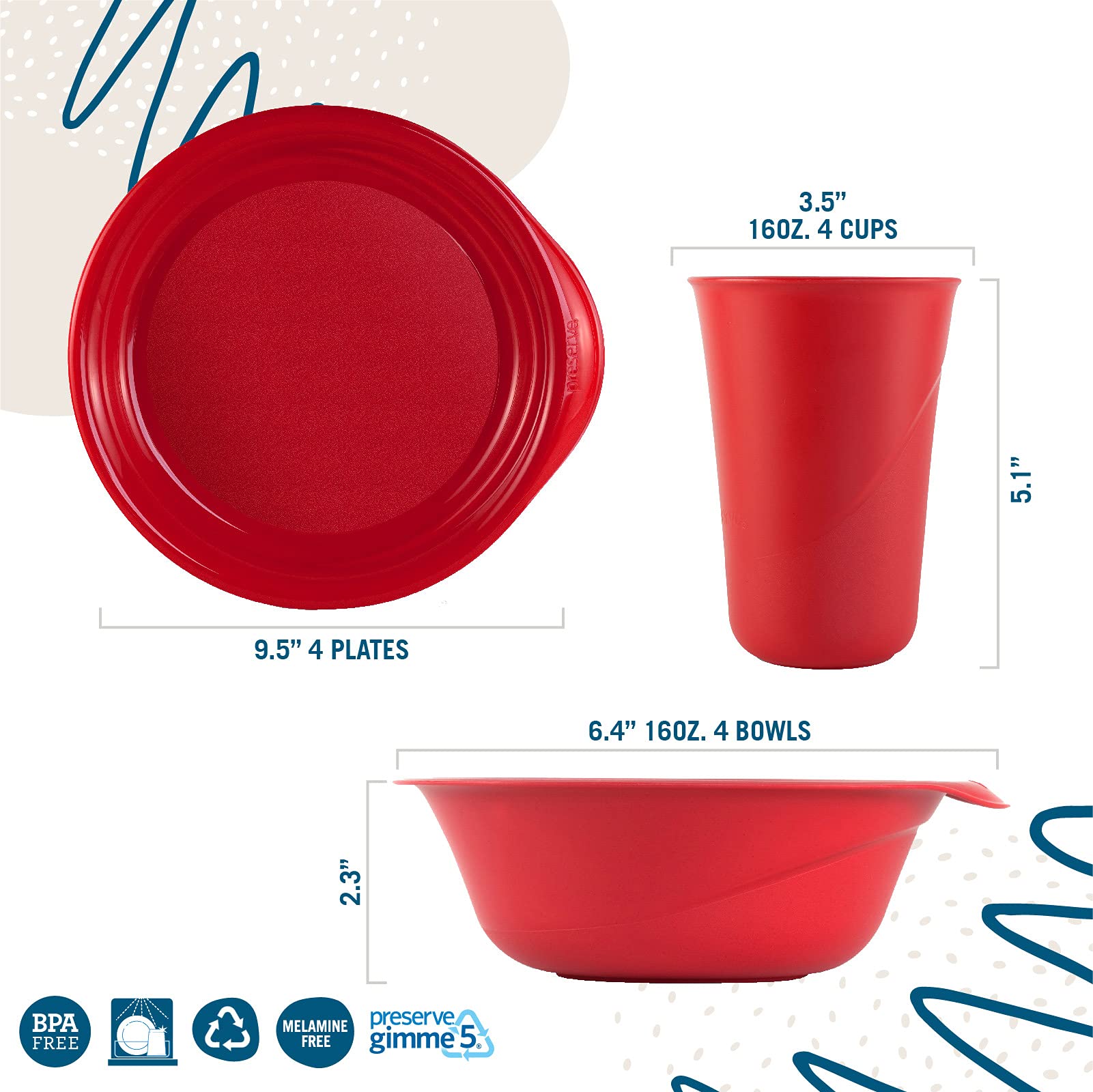 Eco-Friendly BPA-Free Reusable Dinnerware Set - 4 Plates, 4 Bowls & 4 Cups Made from Recycled Plastic | Midnight Blue | Perfect for Everyday Use, Picnics & Sustainable Living