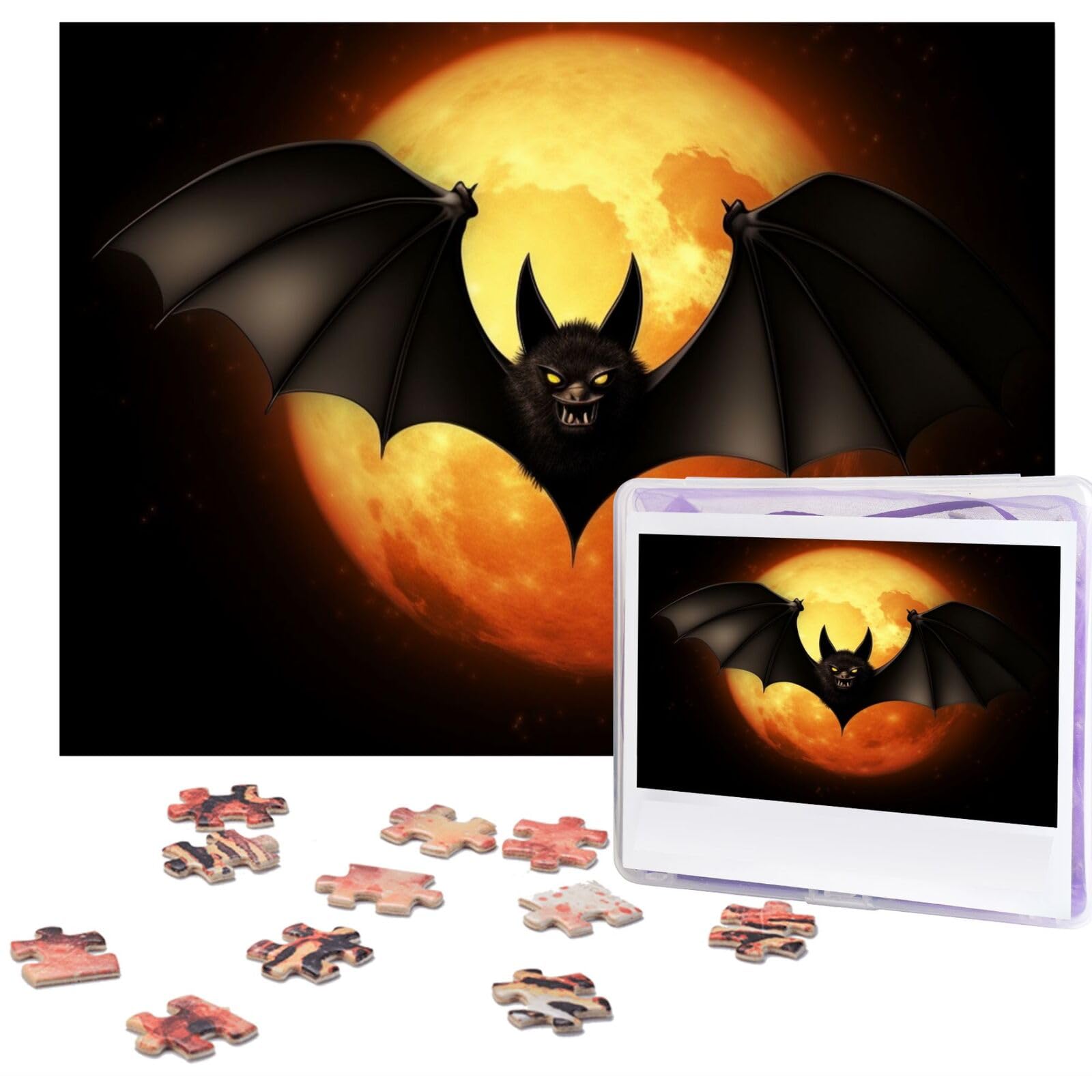 500-Piece Halloween Bat Wooden Jigsaw Puzzle for Adults - Personalized Photo Puzzle, Classic Family Game for Weddings, Birthdays & Valentine's Day Gifts (20.4