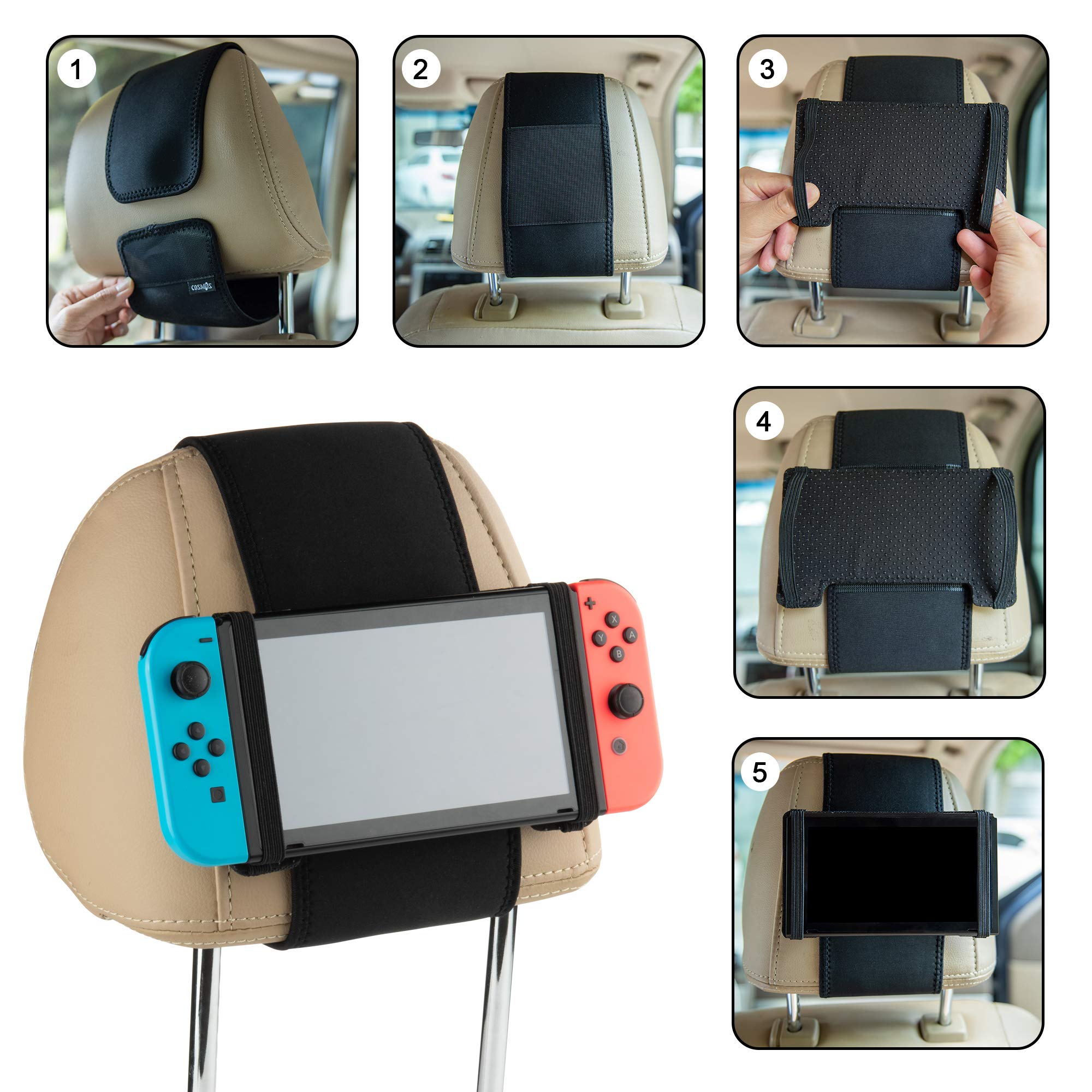 Universal Car Headrest Mount Holder for Nintendo Switch & Mini Tablets - Secure Gaming & Entertainment on Road Trips & Long Drives