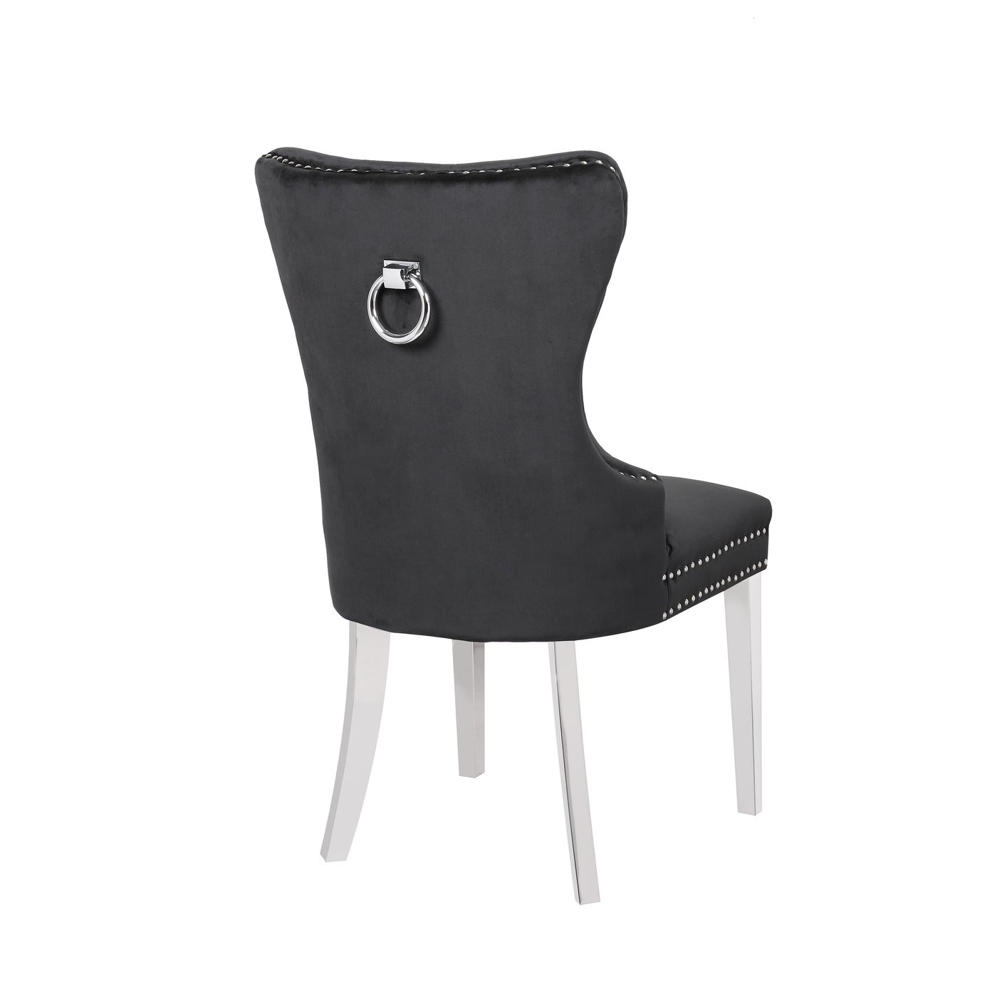 Luxury Black Velvet Dining Chairs with Stainless Steel Legs & Chrome Knocker - Set of 2 for Modern Home, Restaurant, or Wedding Decor
