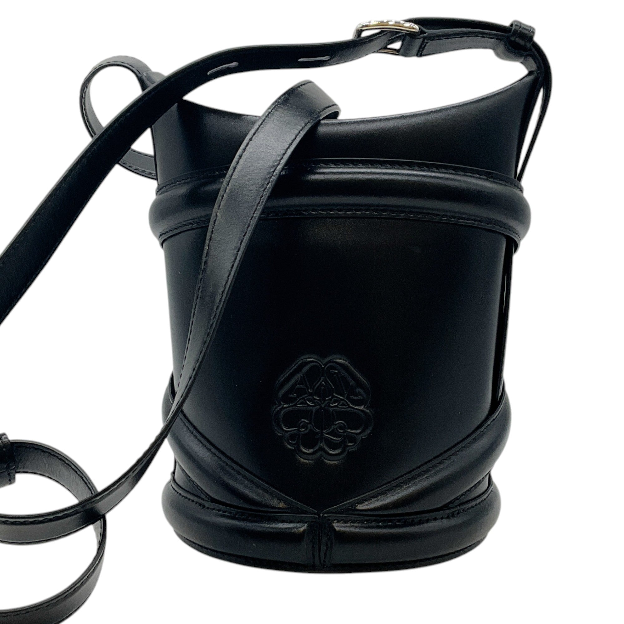 Alexander McQueen Black Leather Curve Bucket Bag for Women - Stylish Designer Handbag for Everyday Use, Work, and Evening Events
