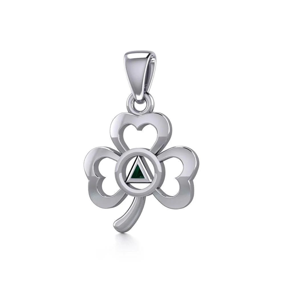 Authentic Silver Celtic Shamrock Pendant with Genuine Malachite AA Symbol - Perfect for St. Patrick's Day Gifts & Irish Heritage Jewelry