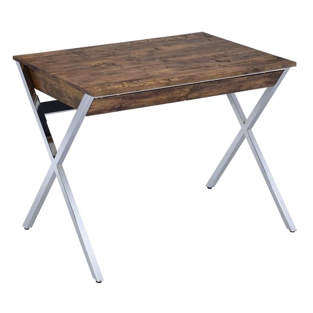 UrbanPro Transitional Home Office Desk in Weathered Oak and Chrome - Modern Writing Desk for Small Spaces, Home Office Furniture with Chrome Legs - Perfect for Remote Work, Study & Apartment Living