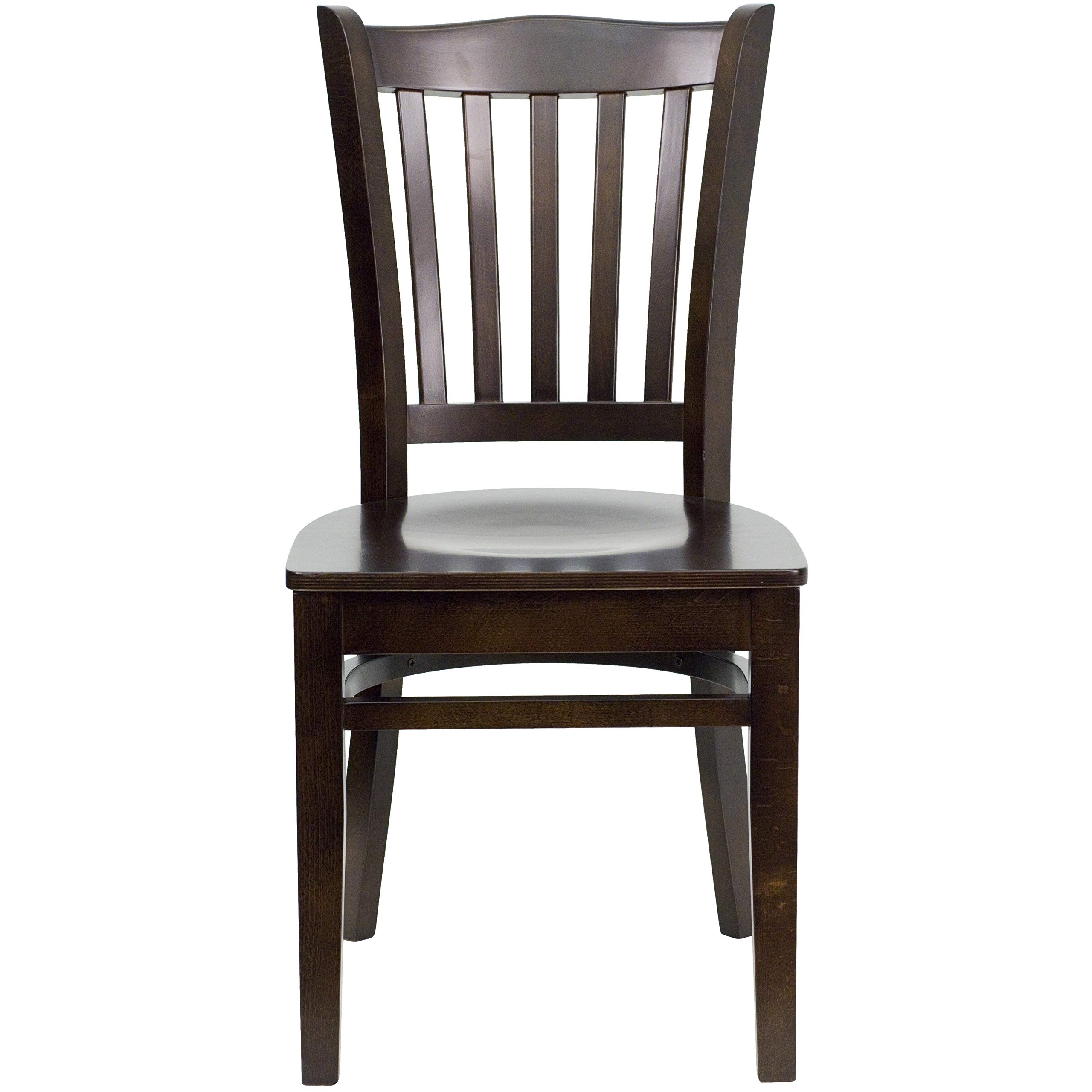 2 Pack Walnut Wood Vertical Slat Back Restaurant Chairs - Durable Hospitality Seating for Dining Rooms, Cafes & Commercial Use