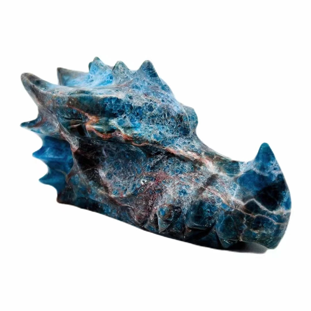 Custom Blue Apatite Crystal Dragon Skull Sculpture - Handcrafted Reiki Healing Stone, Unique Home Decor & Spiritual Gift for Men | Meditation, Feng Shui, Crystal Collection Display