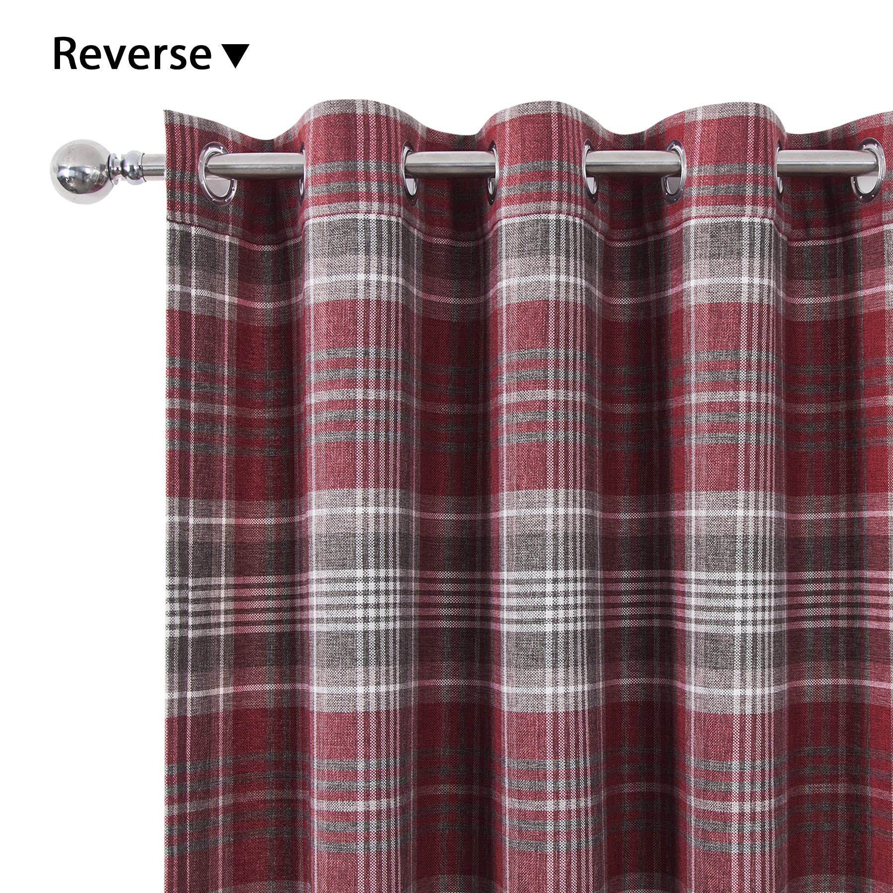 Always4u Red Plaid Grommet Curtains - Highland Woolen Look Tartan Drapes for Bedroom & Living Room - Checkered Grey & Red Window Panels (54x63 Inches) - Perfect for Cozy Winter Decor & Farmhouse Style Homes