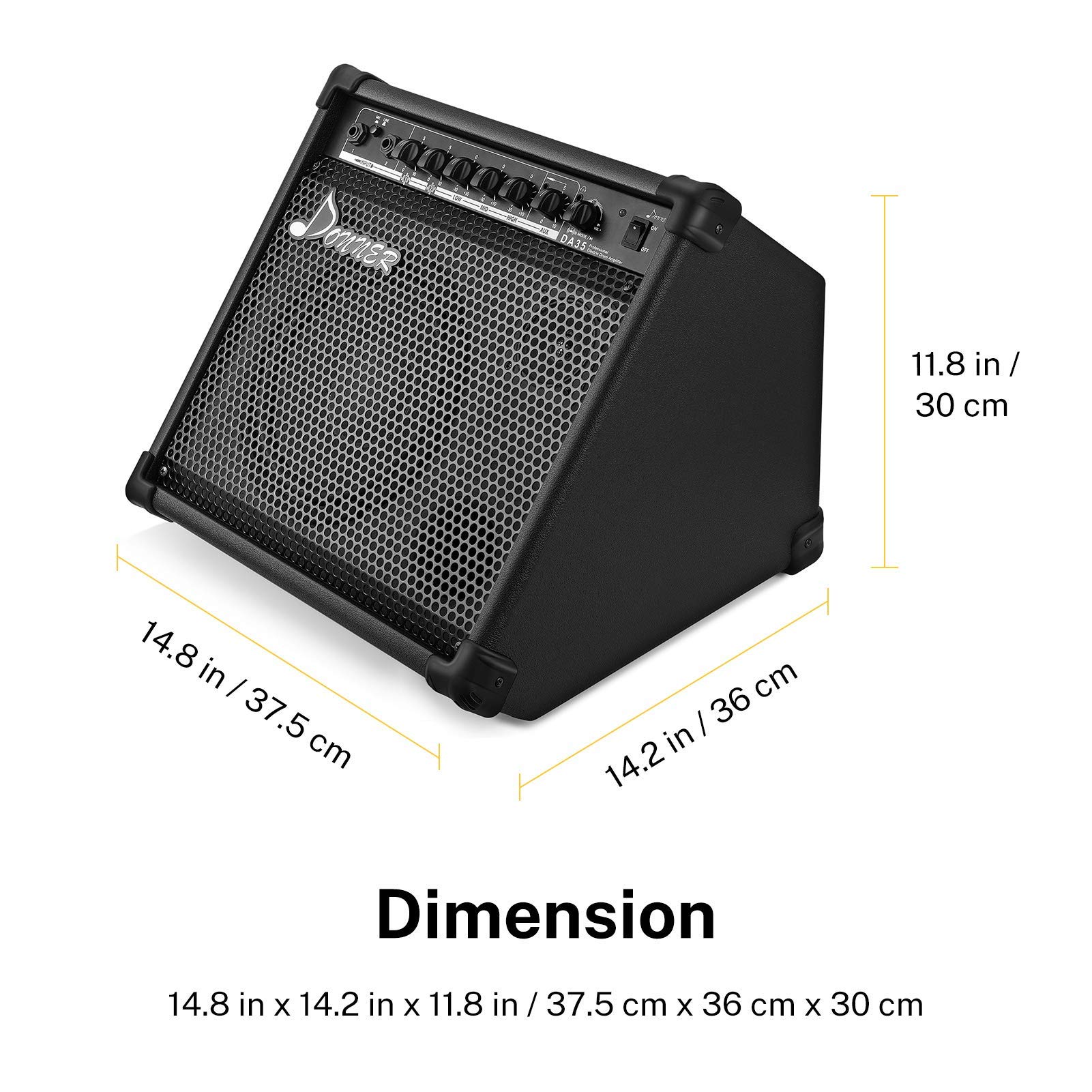 Donner 35-Watt Electric Drum Amplifier with 10 ft Instrument Cable - Portable PA Speaker for Electronic Drums, Keyboards & Bass - Perfect for Home Practice, Studio Recording & Live Performances