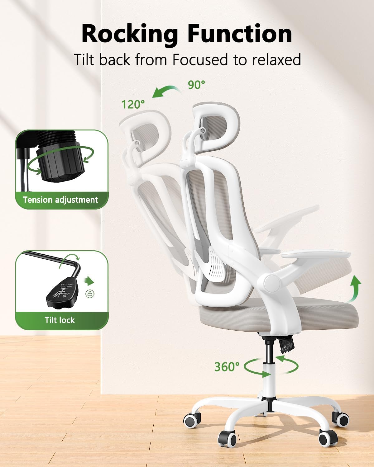 Ergonomic High Back Office Chair with 3D Adjustable Armrests & Lumbar Support - Breathable Mesh Computer Desk Chair with Adjustable Headrest - Perfect for Home Office, Gaming, Studying & Remote Work