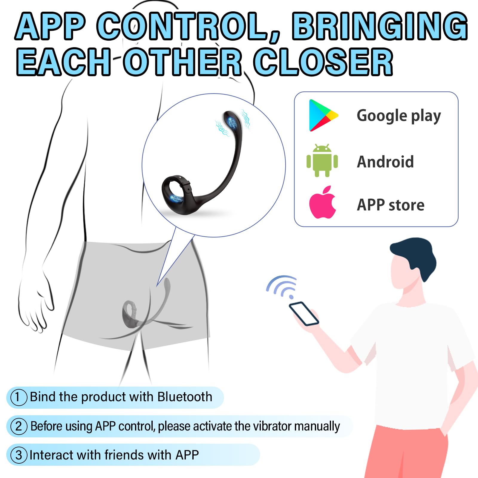 Vibrating Cock Ring for Men - Adjustable Penis Ring with Taint Stimulator & Mini Prostate Massager, Remote Control via APP, Waterproof Adult Sex Toy for Couples Play, Solo Pleasure & Enhanced Erection