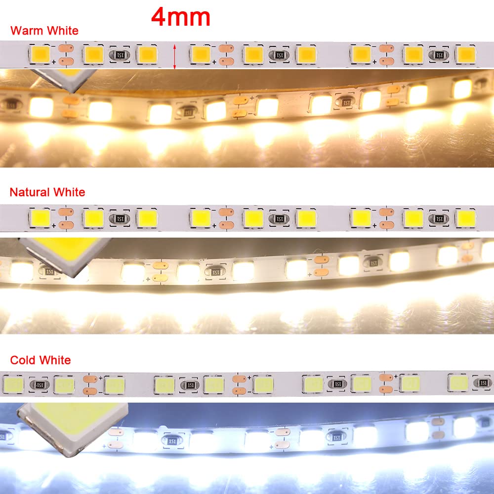 4mm 12V LED Light Strip - 2835 SMD 120 LEDs/m, 5M Flexible Tape for TV Backlight & Home Decoration (Warm White/Blue) - Perfect for Ambient Lighting, DIY Projects & Party Decor