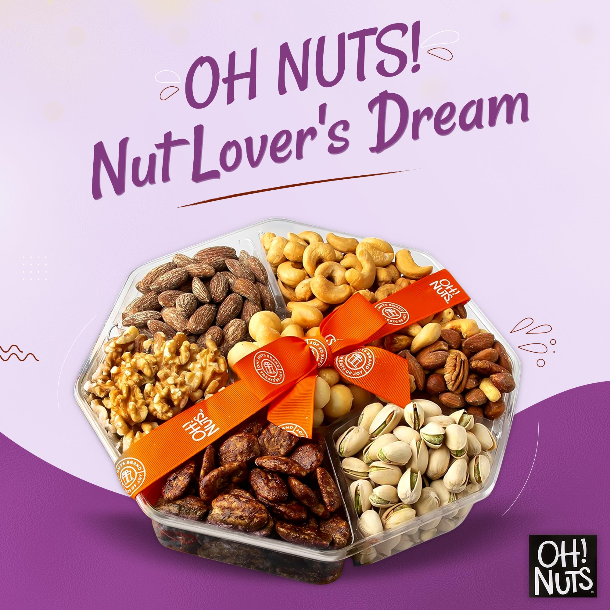 Premium 2.2 LB Mixed Nuts Gift Basket - 7 Variety Freshly Roasted Nut Collection for Holidays, Birthdays & Corporate Gifts - Luxury Snack Tray for Parties, Anniversaries & Office Events - Perfect Gourmet Gift for Men & Women (Oh Nuts) - Great for Holiday Entertaining, Office Snacking & Thoughtful Gift Giving