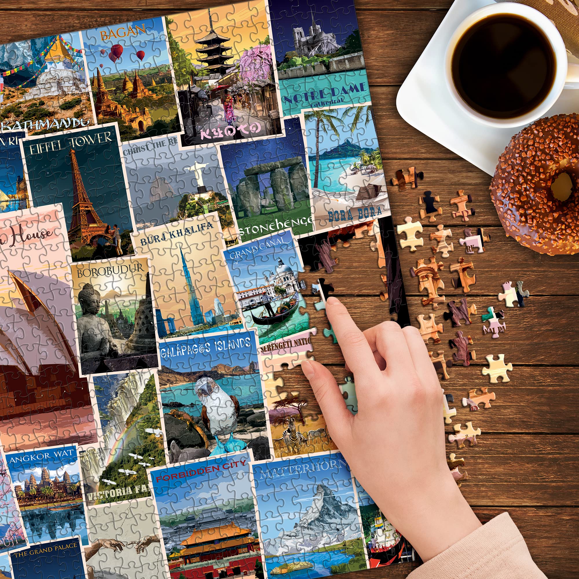 1000 Piece Jigsaw Puzzle - World Travel Postcard Collage | Educational Family Game for Adults & Kids | Perfect for Relaxation, Brain Training & Home Decor