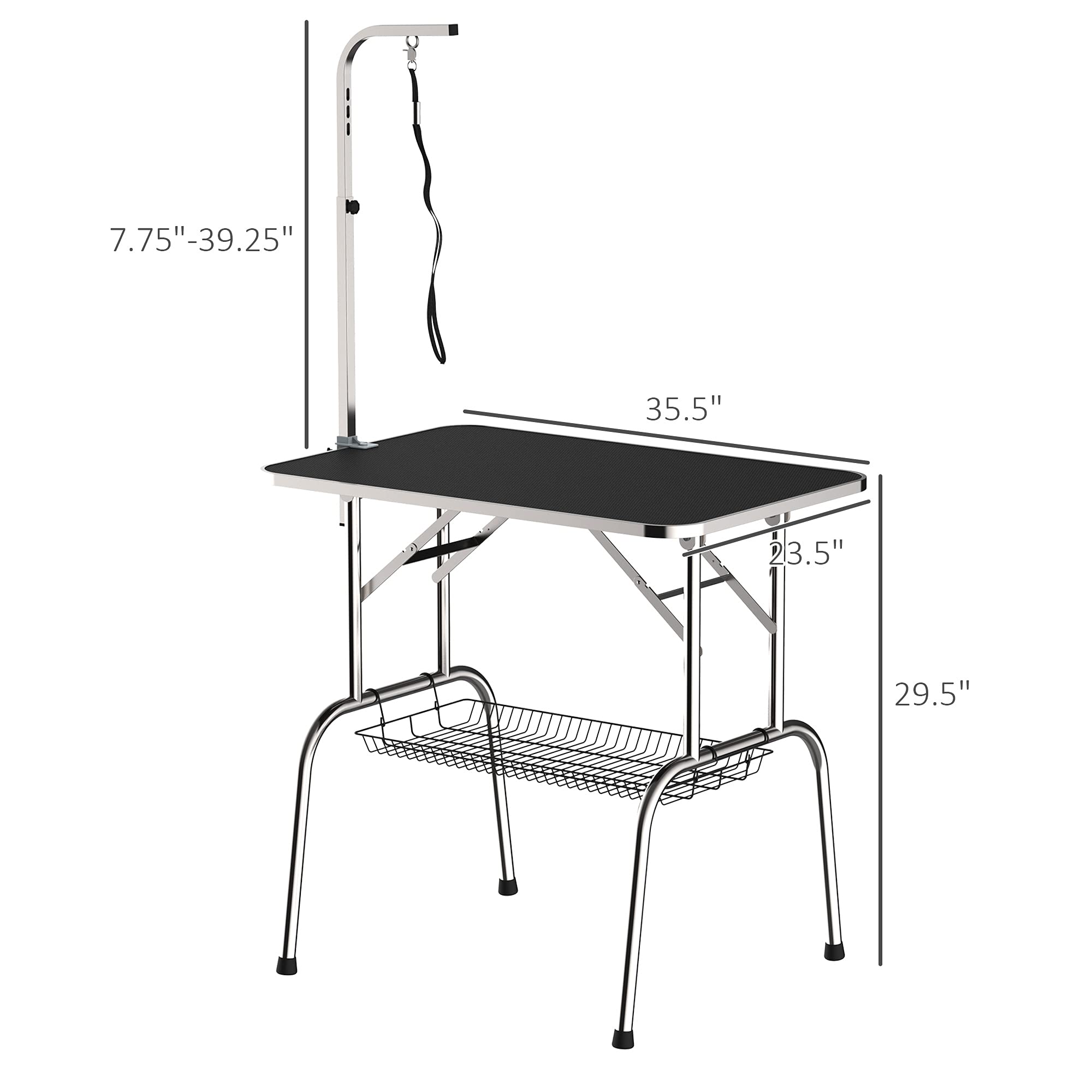 PawHut Adjustable Dog Grooming Table with Arm & Storage Shelf - Foldable Pet Grooming Station for Professional & Home Use - Perfect for Bathing, Trimming & Styling Small to Medium Dogs