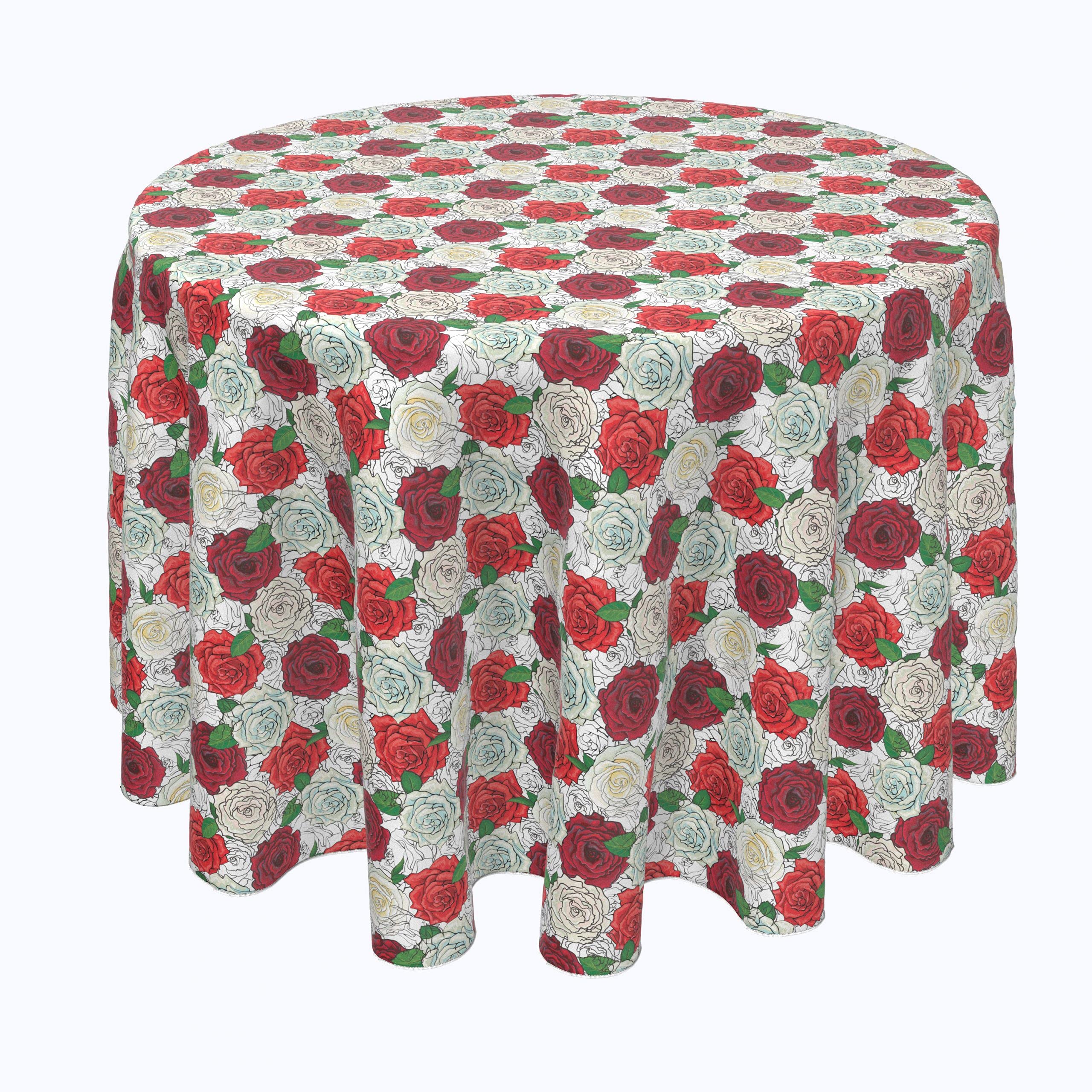 120 Inch Round Tablecloth - 100% Polyester Red & White Rose Design - Perfect for Weddings, Parties & Holiday Dining Decor