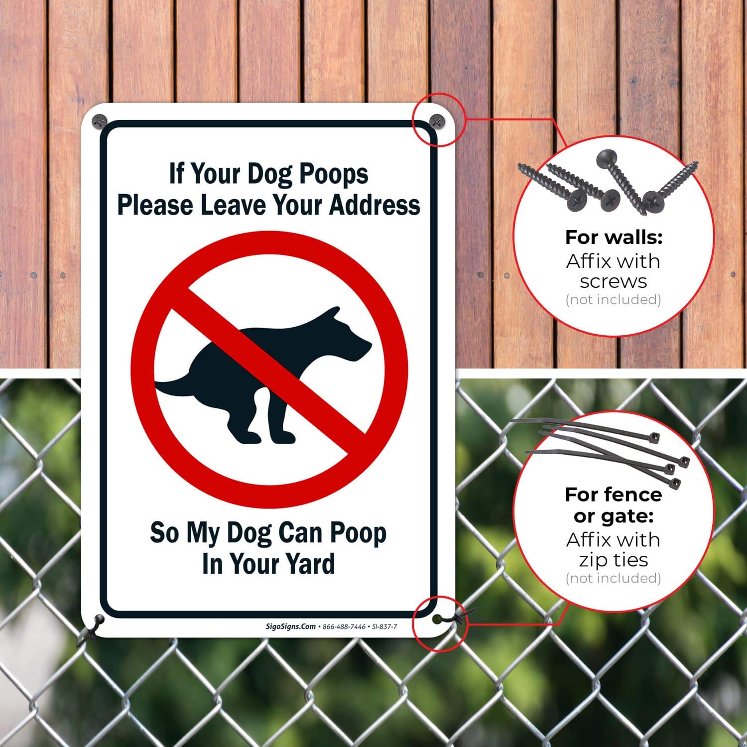 Funny Dog Poop Message Sign - 10x7 Rust-Free Aluminum Yard Sign - Weatherproof & Fade-Resistant - Easy to Install for Indoor/Outdoor Use - Made in USA - Perfect for Dog Owners, Backyard Decor & Humorous Lawn Warning Signs