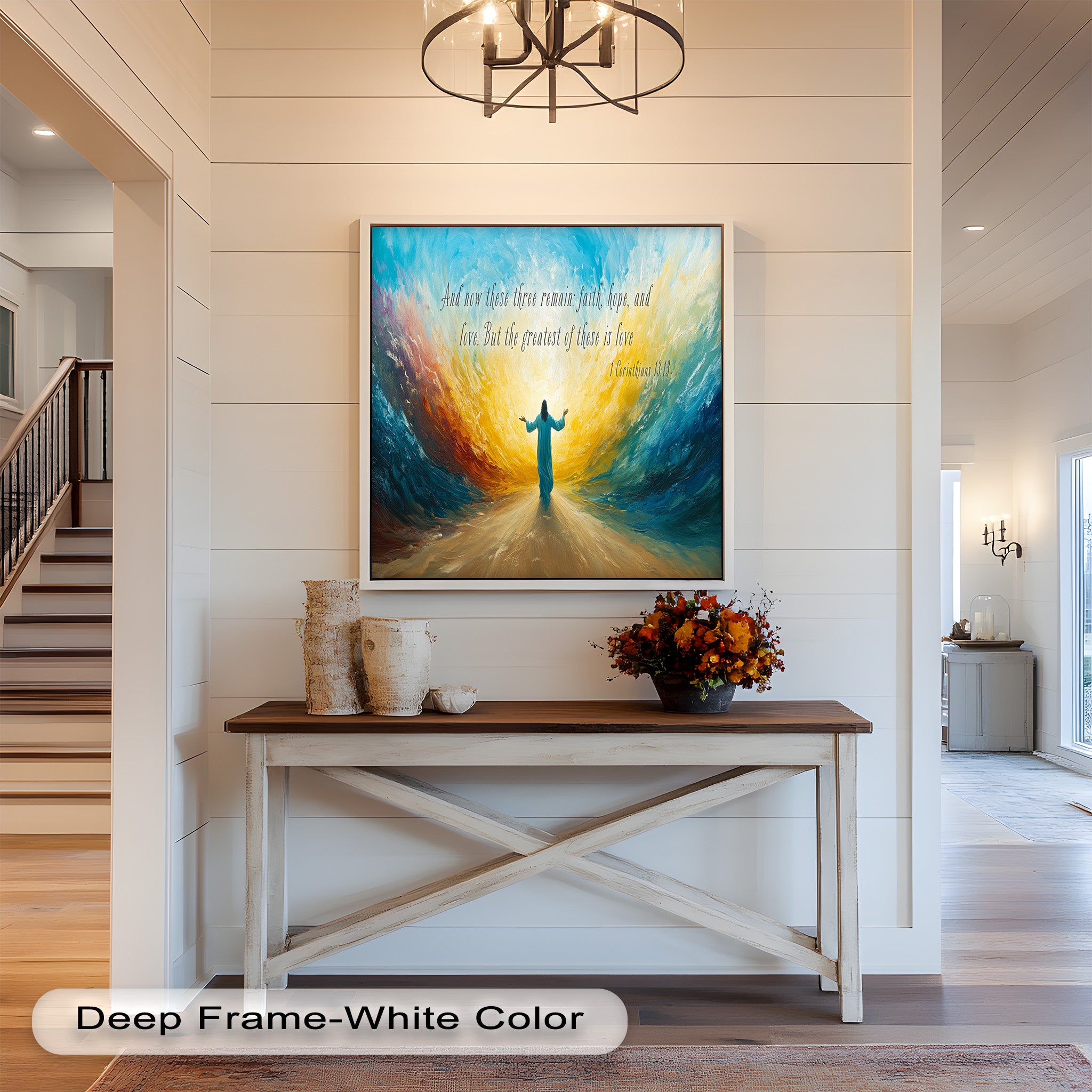 1 Corinthians 13:13 Faith Hope Love Bible Verse Oil Painting - Christian Home Decor, Church Wall Art, Inspirational Gift for Weddings & Baptisms