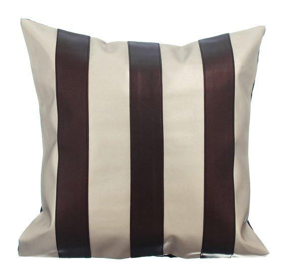 Alternating Bronzer & Copper Faux Leather Decorative Euro Sham Pillow Cover - Luxury Bedroom Decor for Modern Home, Guest Room & Hotel Styling