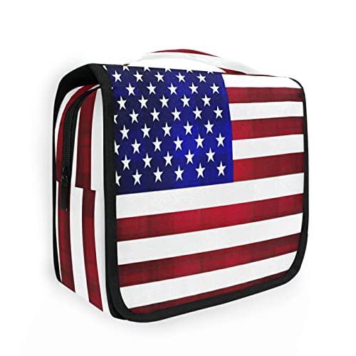 CaTaKu American Flag 4th of July Waterproof Cosmetic Bag - Travel Toiletry Organizer for Men & Women - Perfect for Makeup Storage, Hanging Bathroom Organization & Patriotic Travel Accessories