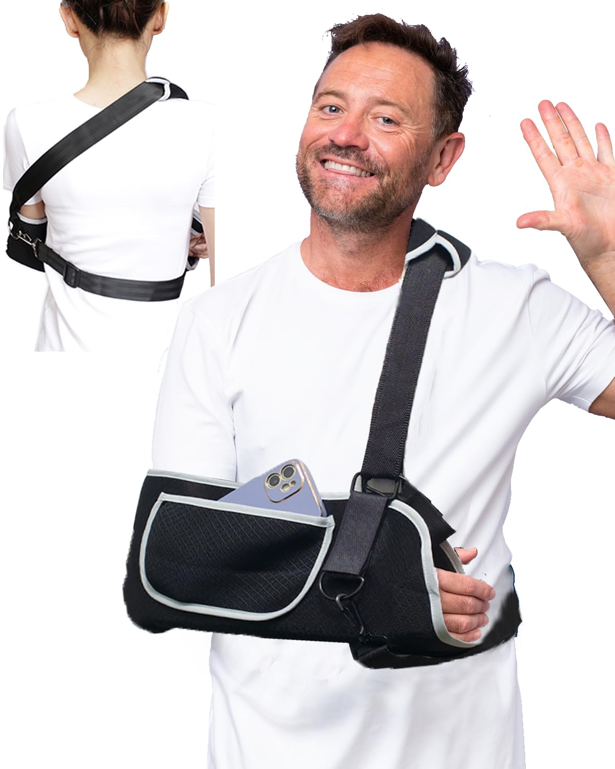 Medical Arm Sling Shoulder Immobilizer - Rotator Cuff Support Brace with Pocket for Shoulder & Arm Injuries - Adjustable Left/Right Arm Sling for Men & Women - Ideal for Dislocations, Fractures & Strains (Large Size) - Perfect for Post-Surgery Recovery & Sports Injury Rehabilitation