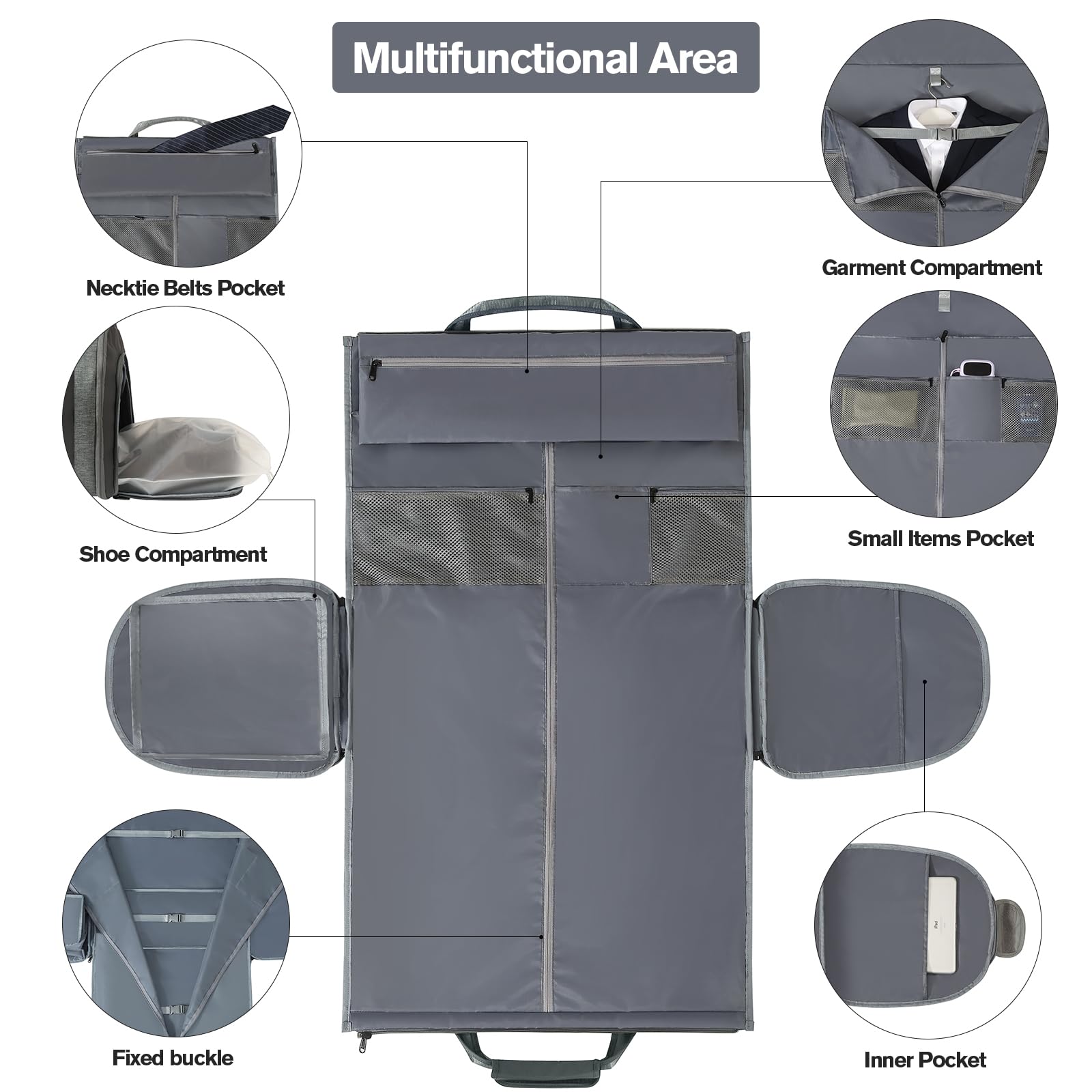 Premium Waterproof Travel Garment Bag with Shoe Compartment - 2-in-1 Convertible Suit & Shoe Storage - Large Dark Gray Carry-On for Business Trips & Weddings