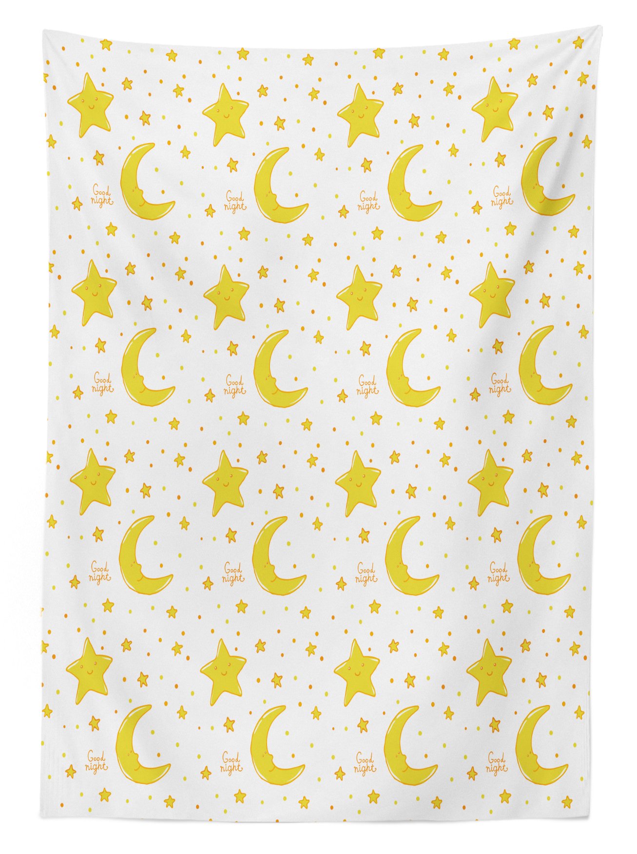 Ambesonne Yellow and White Outdoor Tablecloth - Crescent Moon and Stars Night Sky Design, Washable Picnic Table Cover 58x104 Inches - Perfect for Backyard BBQs, Camping & Outdoor Dining Decor