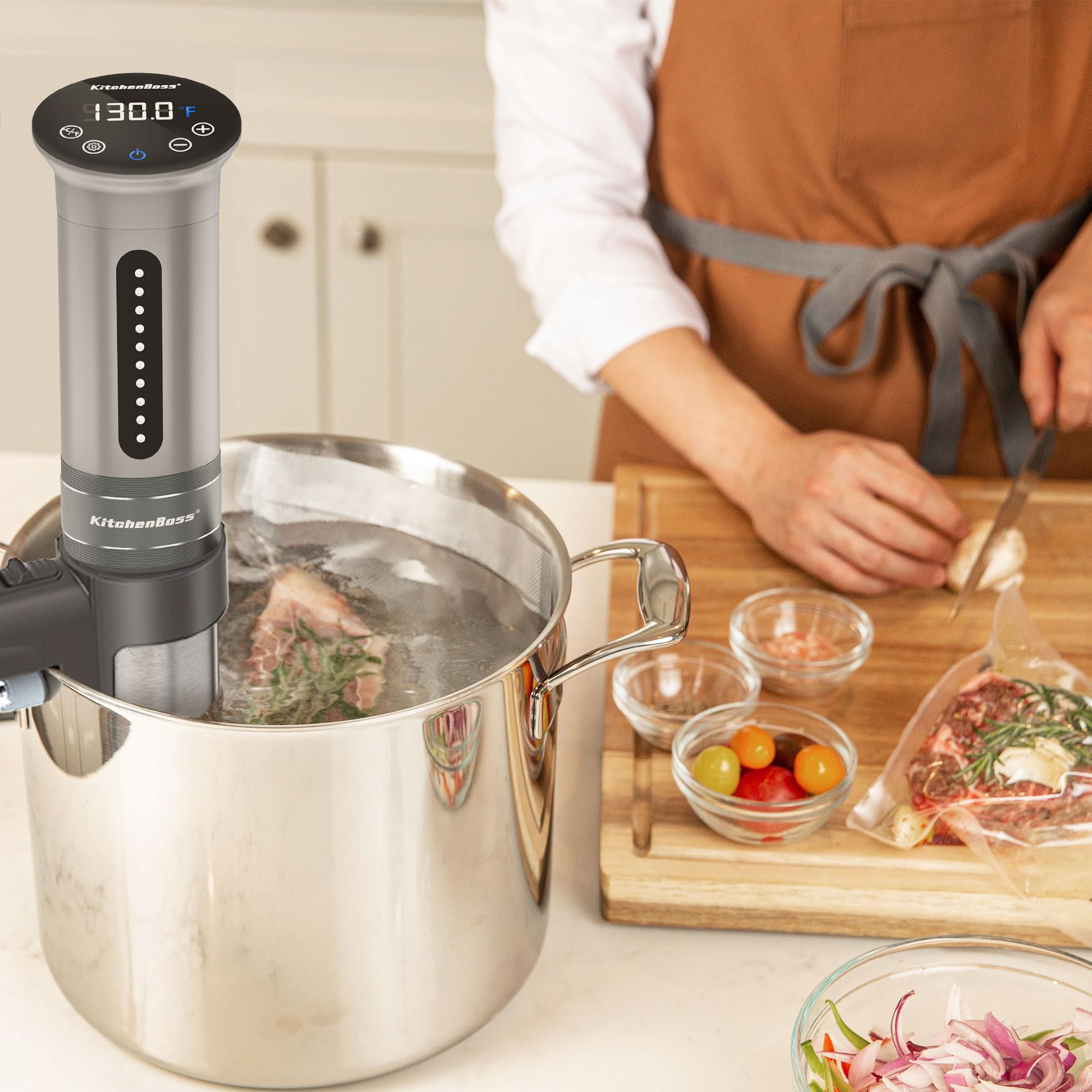 KitchenBoss 1100W IPX7 Waterproof Sous Vide Precision Cooker with Digital Temperature Control - Silver G310 | Professional Immersion Circulator for Steak, Chicken, Fish & Vegetables | Perfect for Home Chefs & Restaurant Use