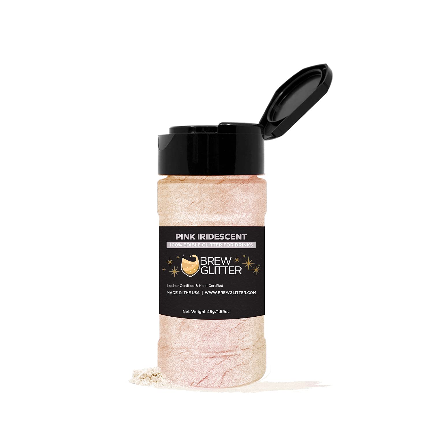 Edible Glitter for Drinks - KOSHER & HALAL Certified 100% Food Grade Vegan Glitter Dust for Cocktails, Beer, Beverages & Desserts | Gluten & Nut Free | Pink Iridescent Shaker (45g) - Perfect for Party Drinks, Cupcake Decorations & DIY Edible Crafts