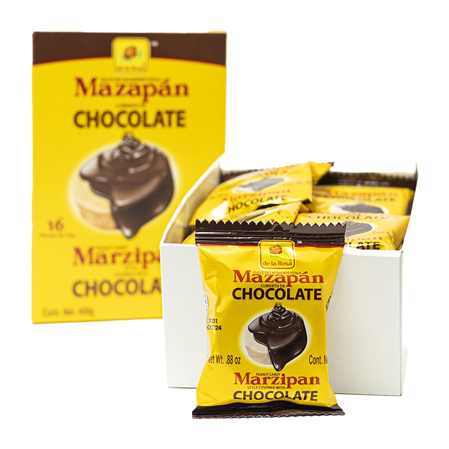 De La Rosa Chocolate Covered Mazapan Peanut Candy | 16 Count Box | Mexican Treat for Parties, Gifts & Desserts