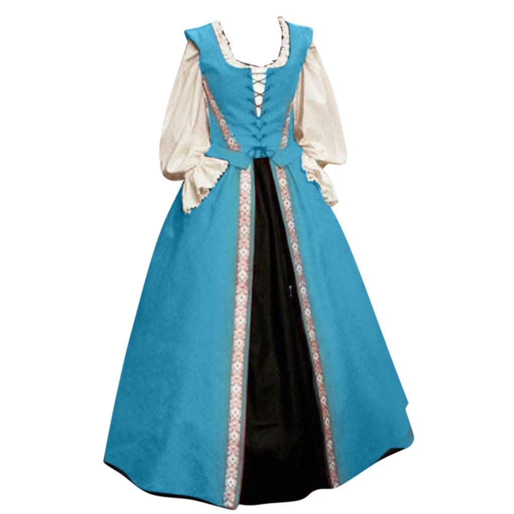 F_Gotal Women's Renaissance Medieval Costume Dress - Vintage Gothic Floor Length Long Gown for Cosplay, Masquerade Balls, Halloween & Historical Reenactments