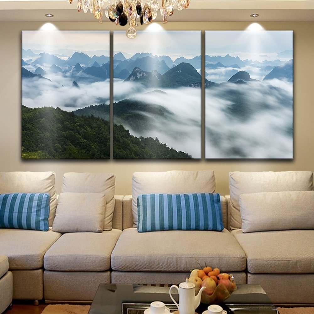 Wall26 3-Panel Mountain Landscape Canvas Wall Art - Stunning Cloudy Peak Scenery Giclee Print, Gallery Wrapped Modern Home Decor (16x24 Inches Each, Set of 3) - Perfect for Living Room, Bedroom & Office Wall Decoration