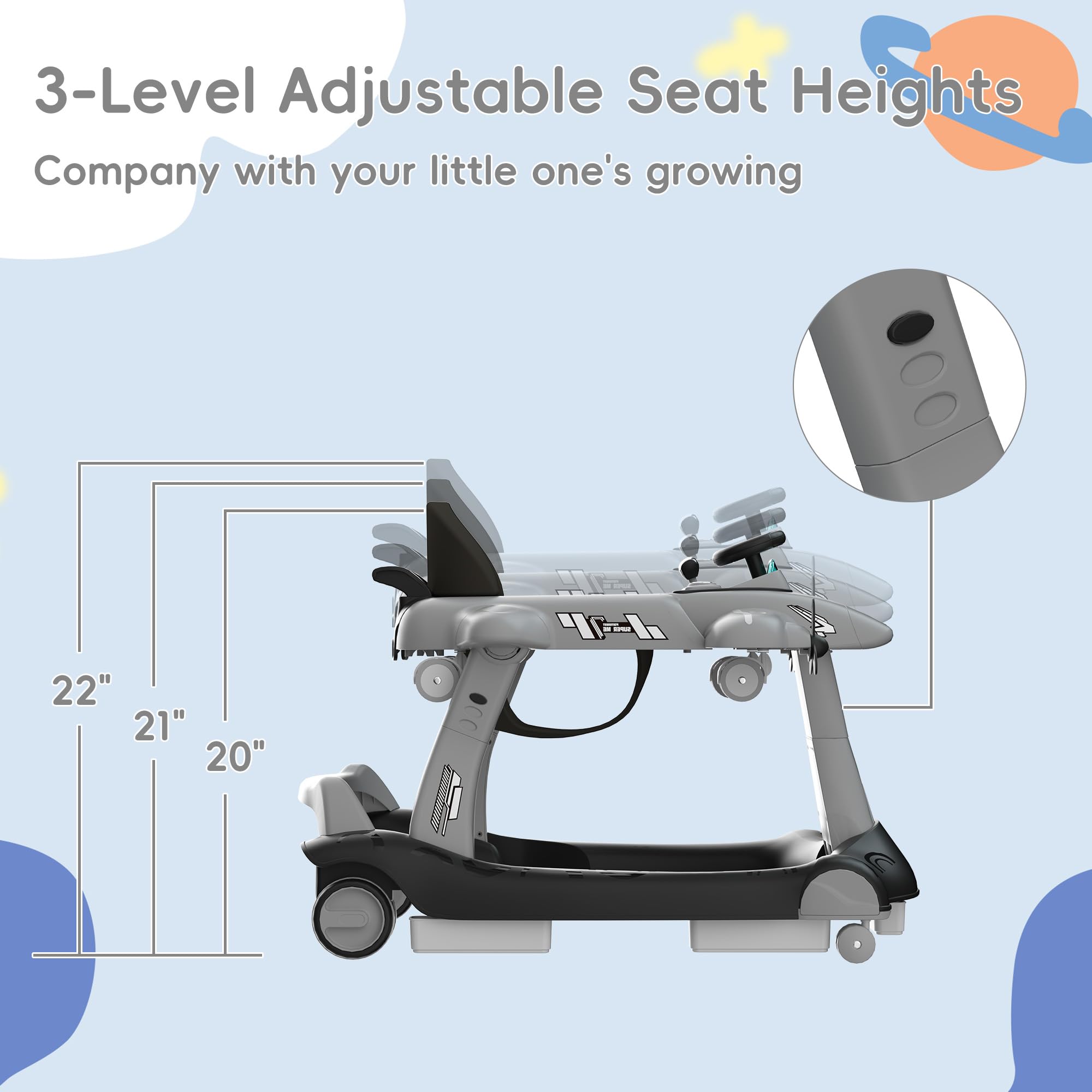 6-in-1 Foldable Baby Walker with Adjustable Height & Speed - Airplane-Themed Activity Push Walker with Music, Lights & Wheels - Anti-Slip Design for Boys & Girls 6-18 Months - Perfect for Learning to Walk, Indoor Play & Developmental Activities