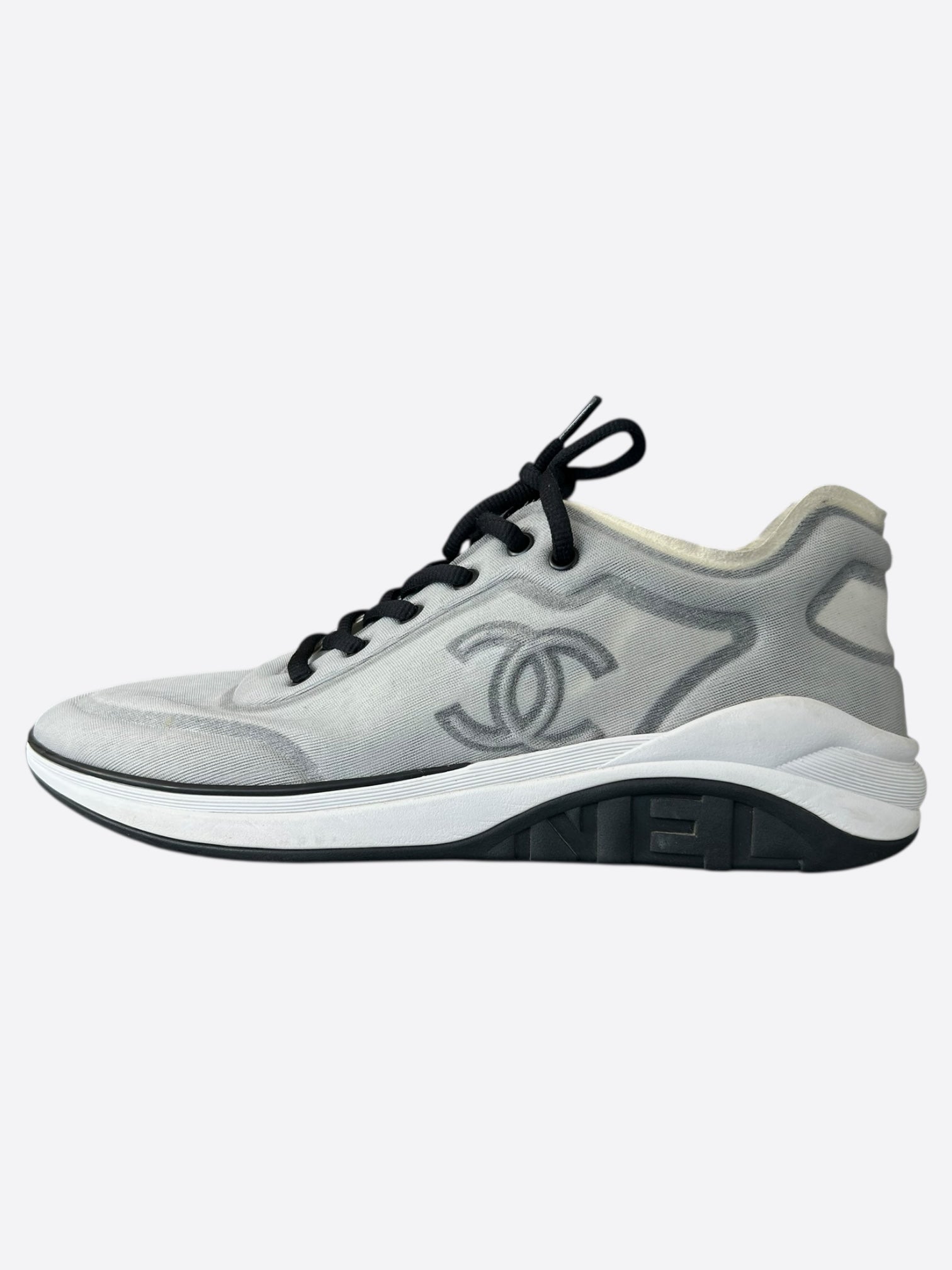 Chanel Grey & Black CC Logo Running Shoes - Stylish & Comfortable Sneakers for Women - Perfect for Casual Wear, Gym & Outdoor Activities