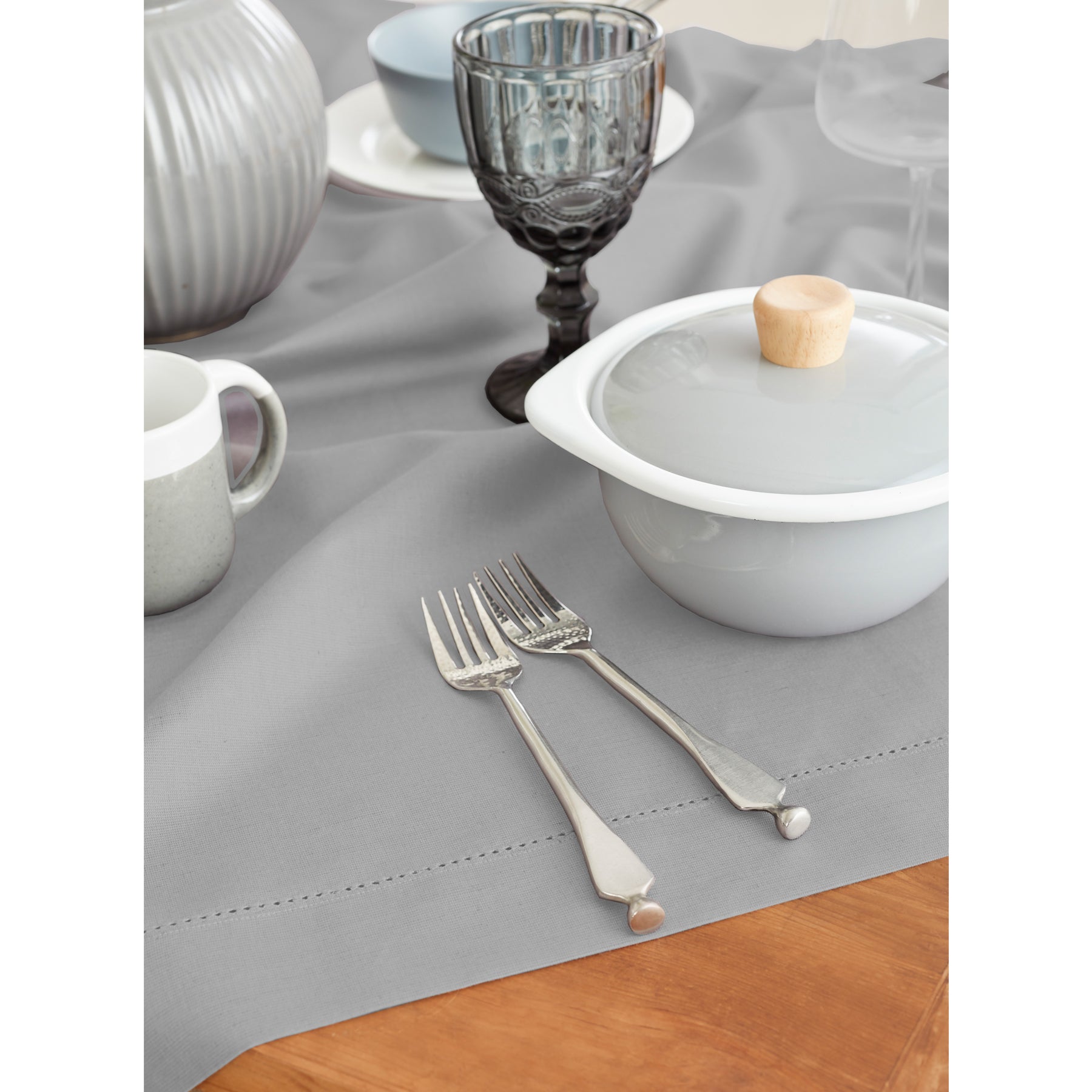 Premium Cotton Linen Hemstitch Table Throw - Elegant Decorative Table Runner for Dining Room, Wedding, Party & Home Decor